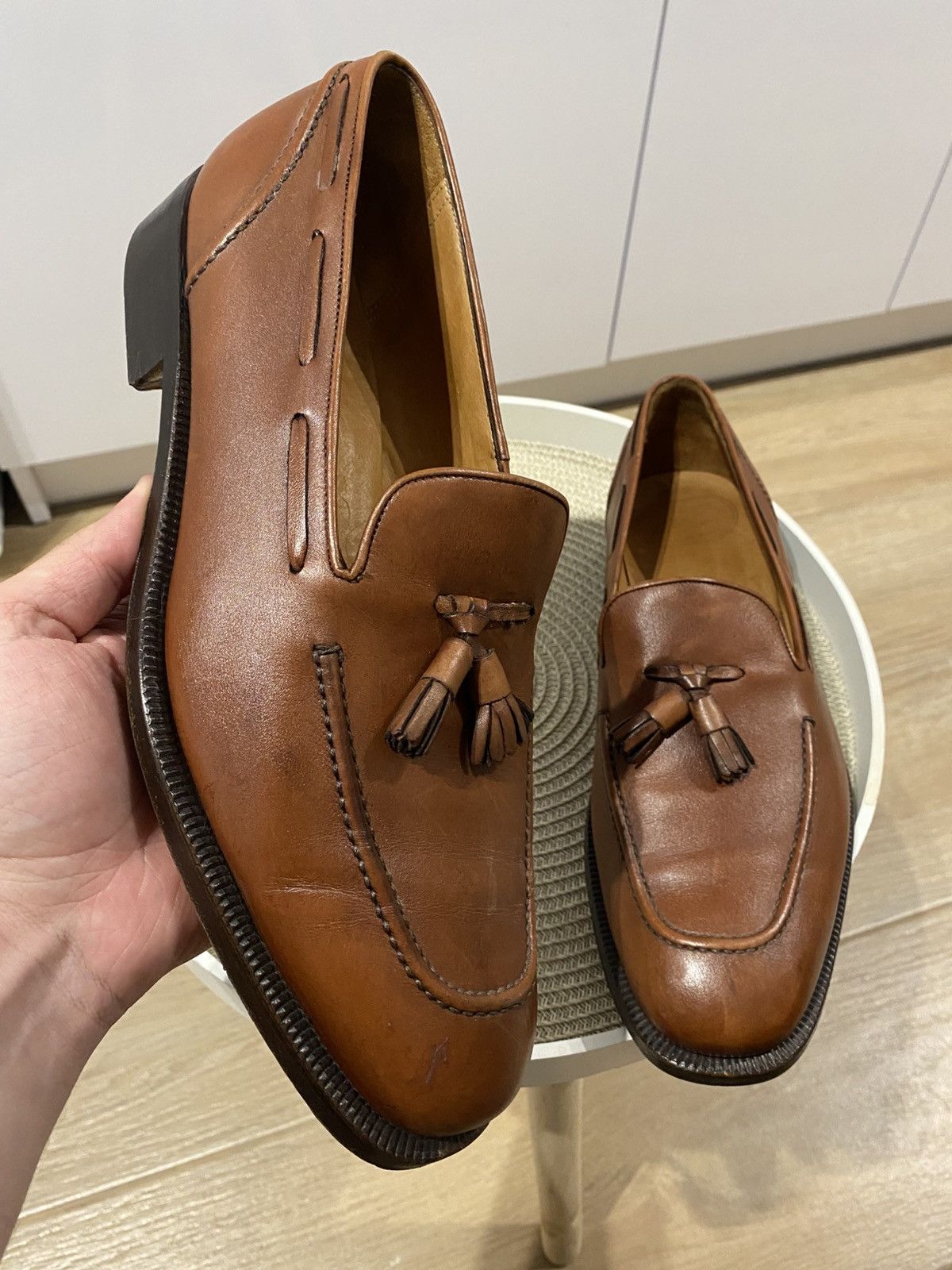 Leather Addison Loafers Artisan Shoes Made In Italy Lav Blak Size 45 in Brown, Men's