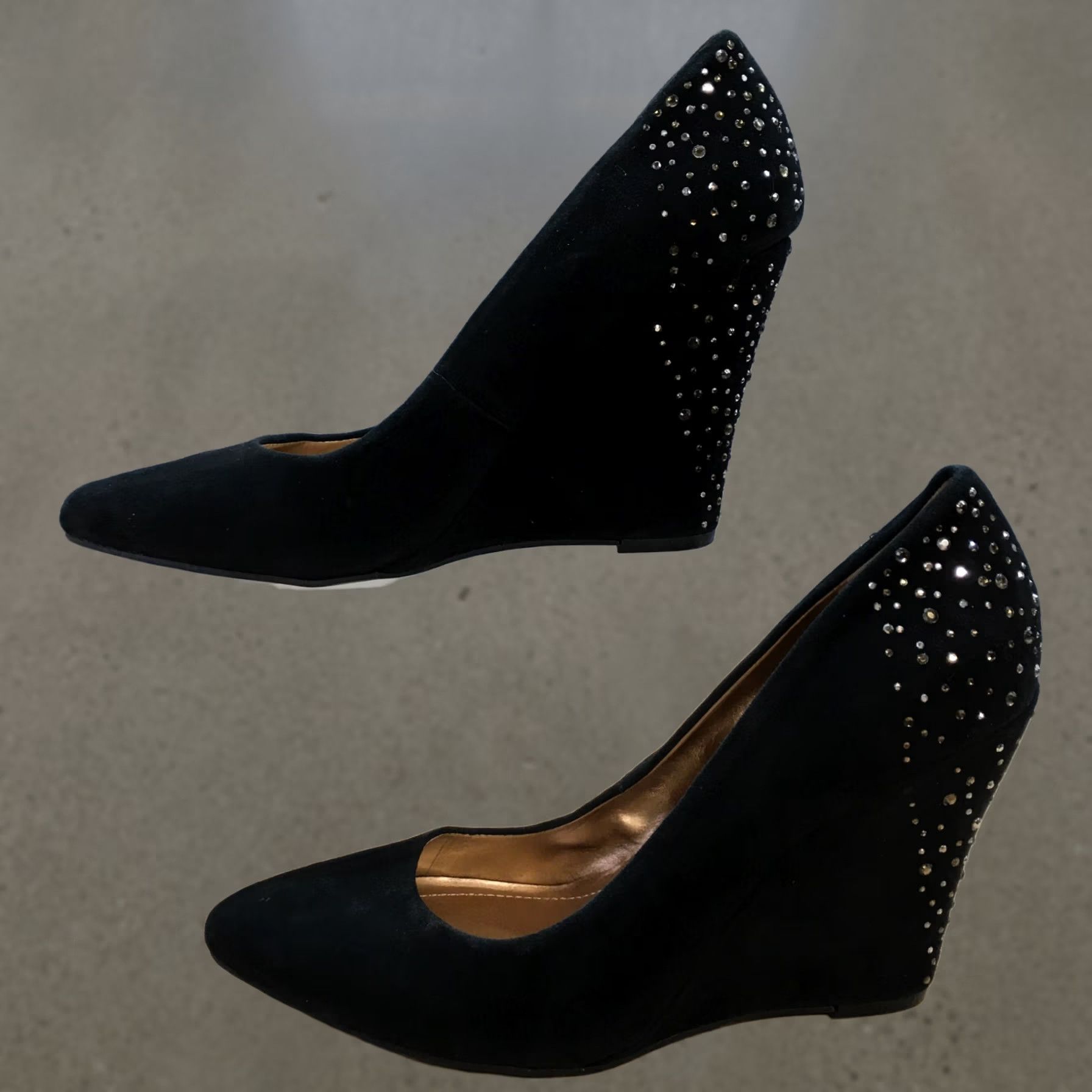 BCBGeneration BCBGeneration Heels Womens 8.5 Studded Slip On Wedge Pumps Black Suede Size US 9 / IT 39 - 1 Thumbnail