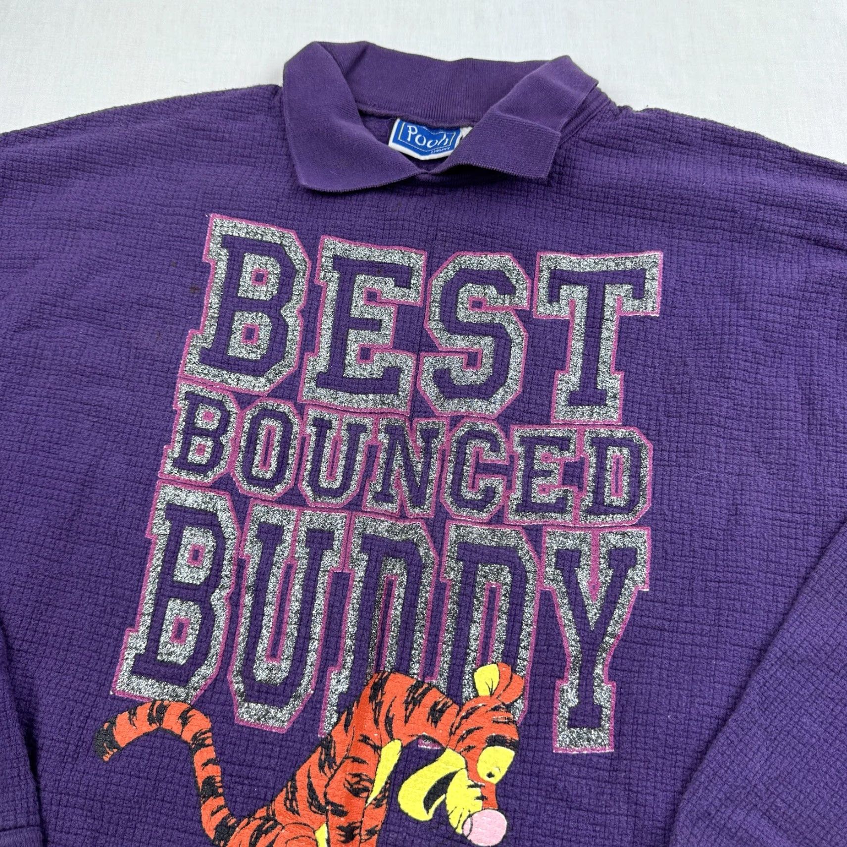 Disney VINTAGE Winnie The Pooh Sweatshirt Womens L Purple Collared Tigger 90s Disney Winnie The Pooh Womens Sweatshirt Pullover Size L / US 10 / IT 46 - 4 Thumbnail
