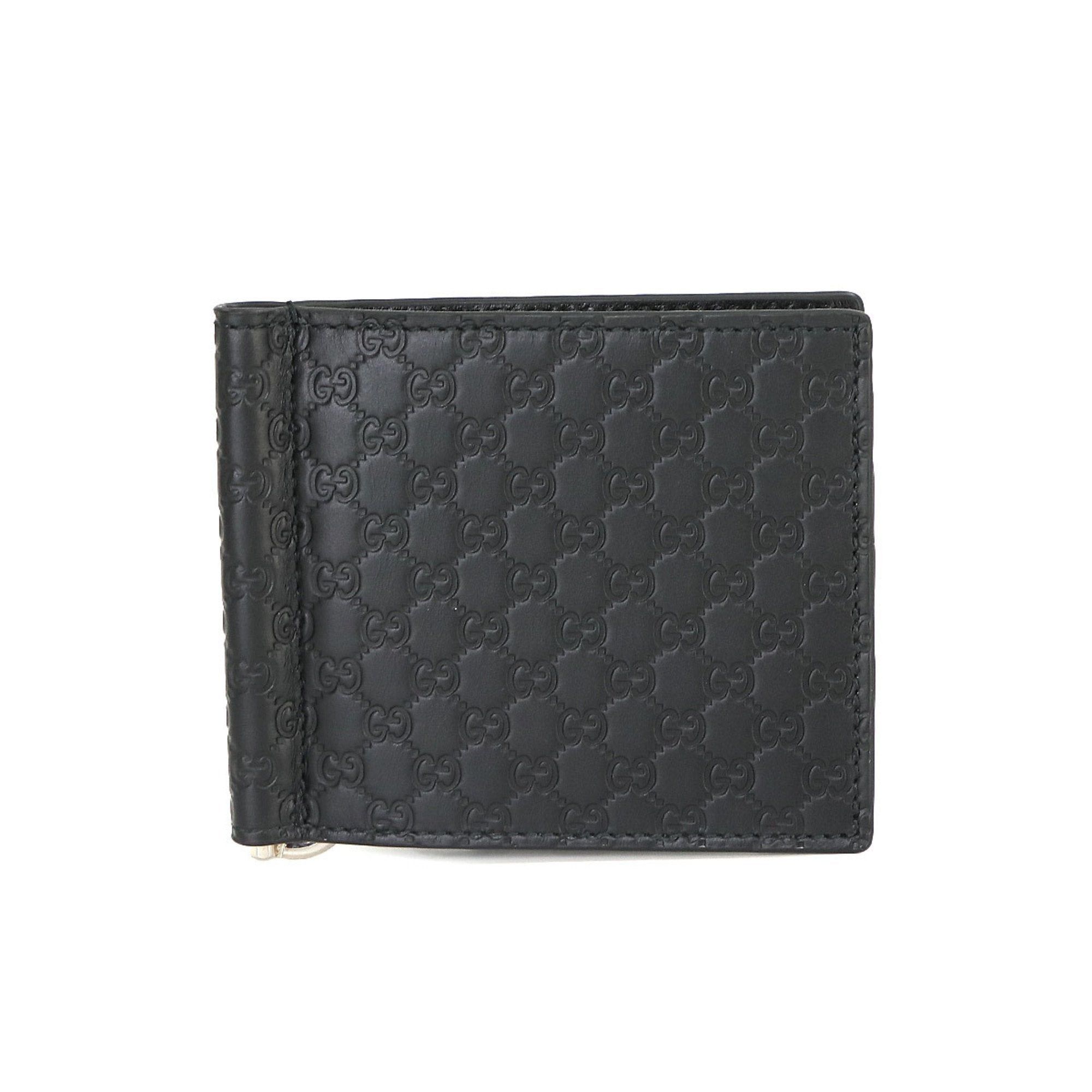 image of Gucci Micro Ssima Bi-Fold Wallet With Money Clip Leather Black 544478 Silver Hardware, Women's