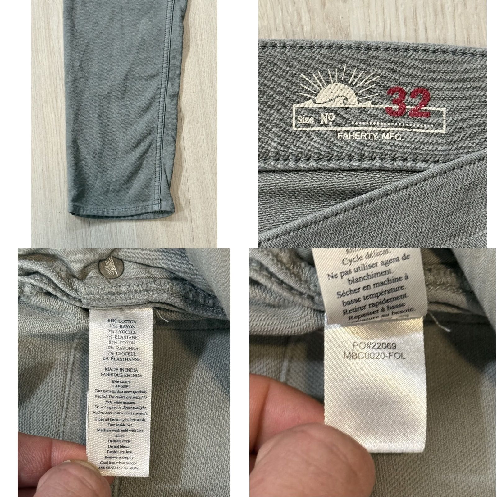 Faherty Faherty Men's 5-Pocket Pants Chino Stretch Solid Faded Olive Slate 32x31 Regular Men’s Pants Size US 32 / EU 48 - 8 Thumbnail