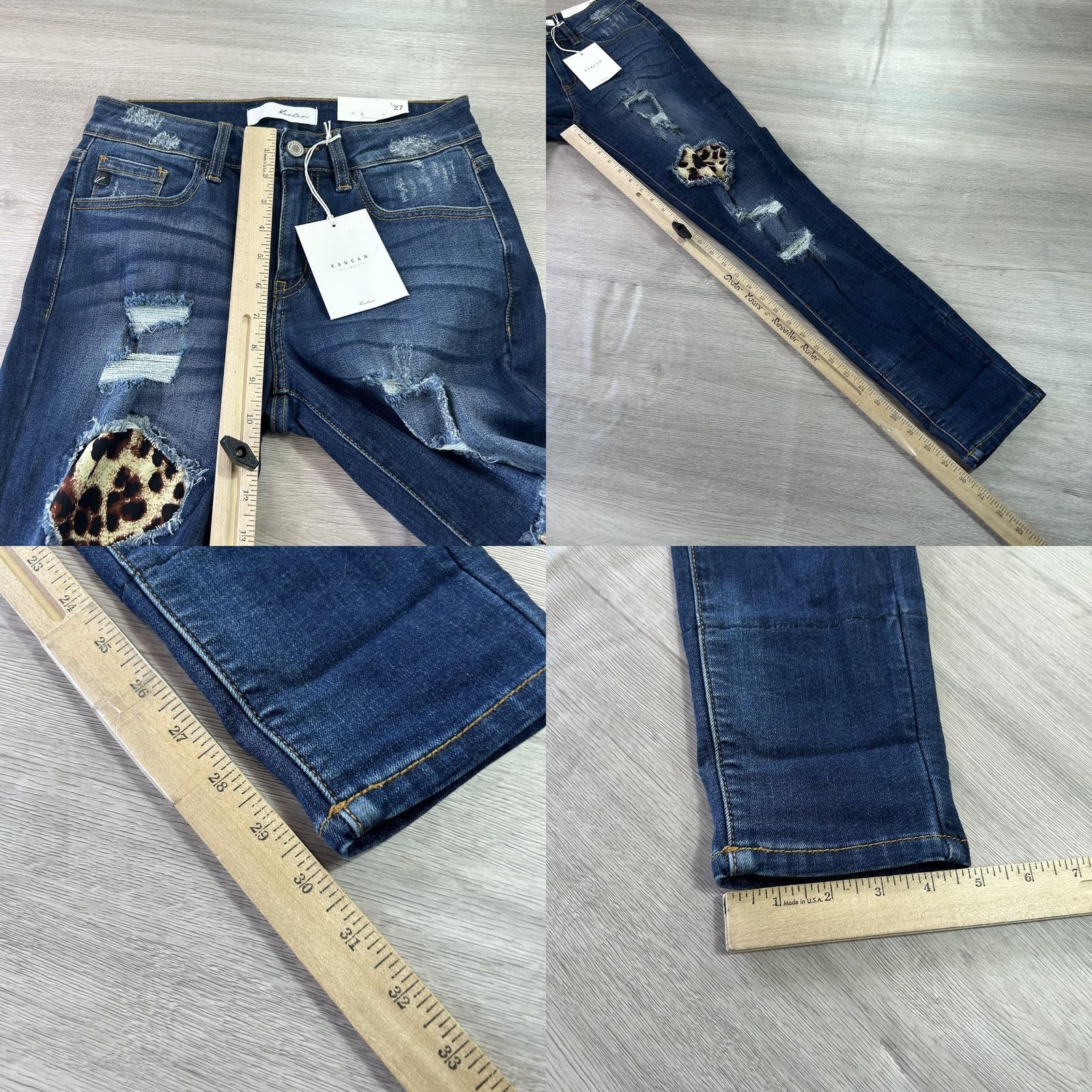 Vintage VINTAGE KanCan Jeans Womens 7 27 Blue Distressed Leopard Patch Ankle Skinny Mid Rise Stretch Size 28" / US 6 / IT 42 - 8 Thumbnail