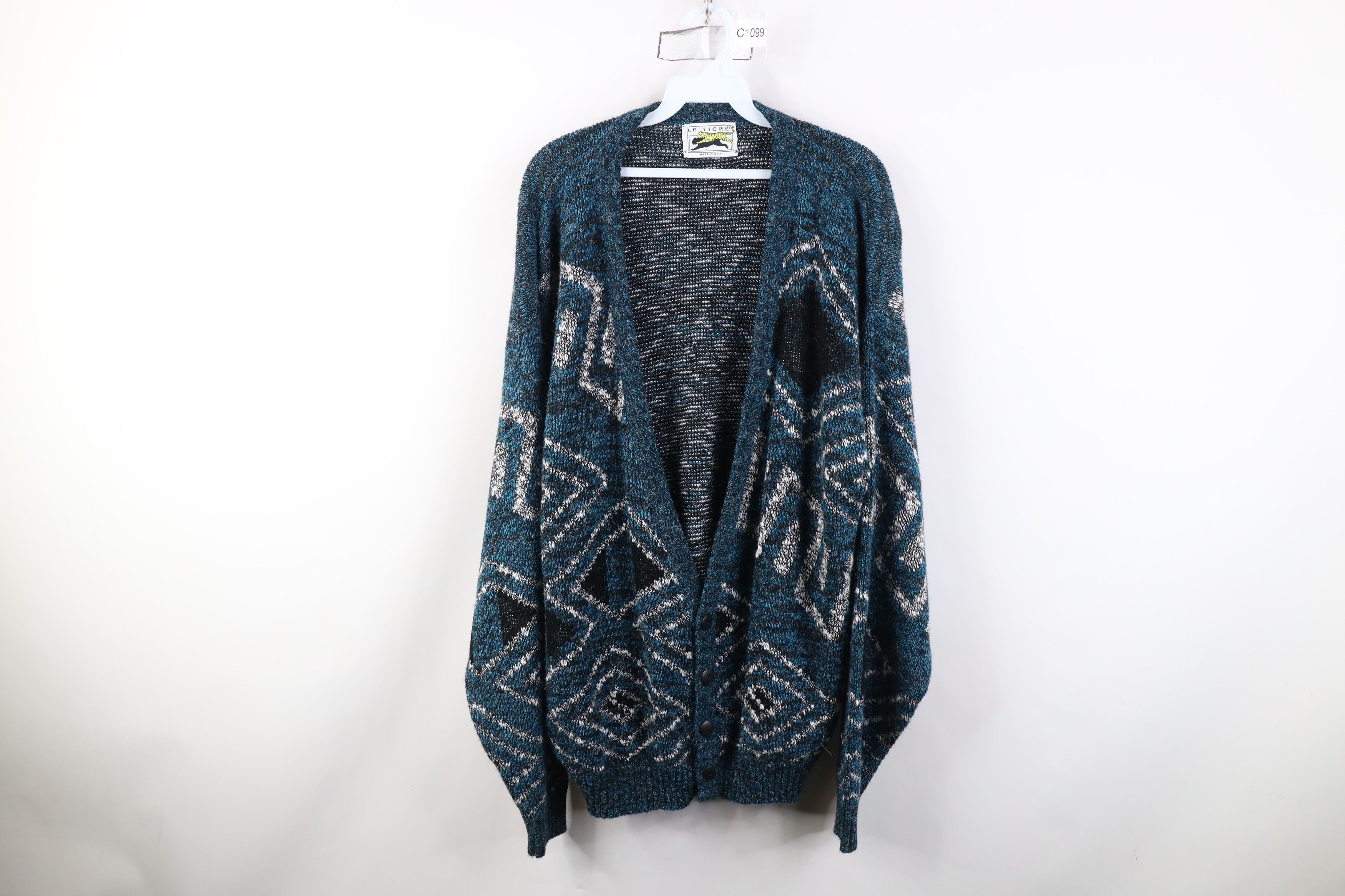 Vintage Vintage 90s Coogi Style Geometric Knit Cardigan Sweater USA Size US XL / EU 56 / 4 - 1 Thumbnail