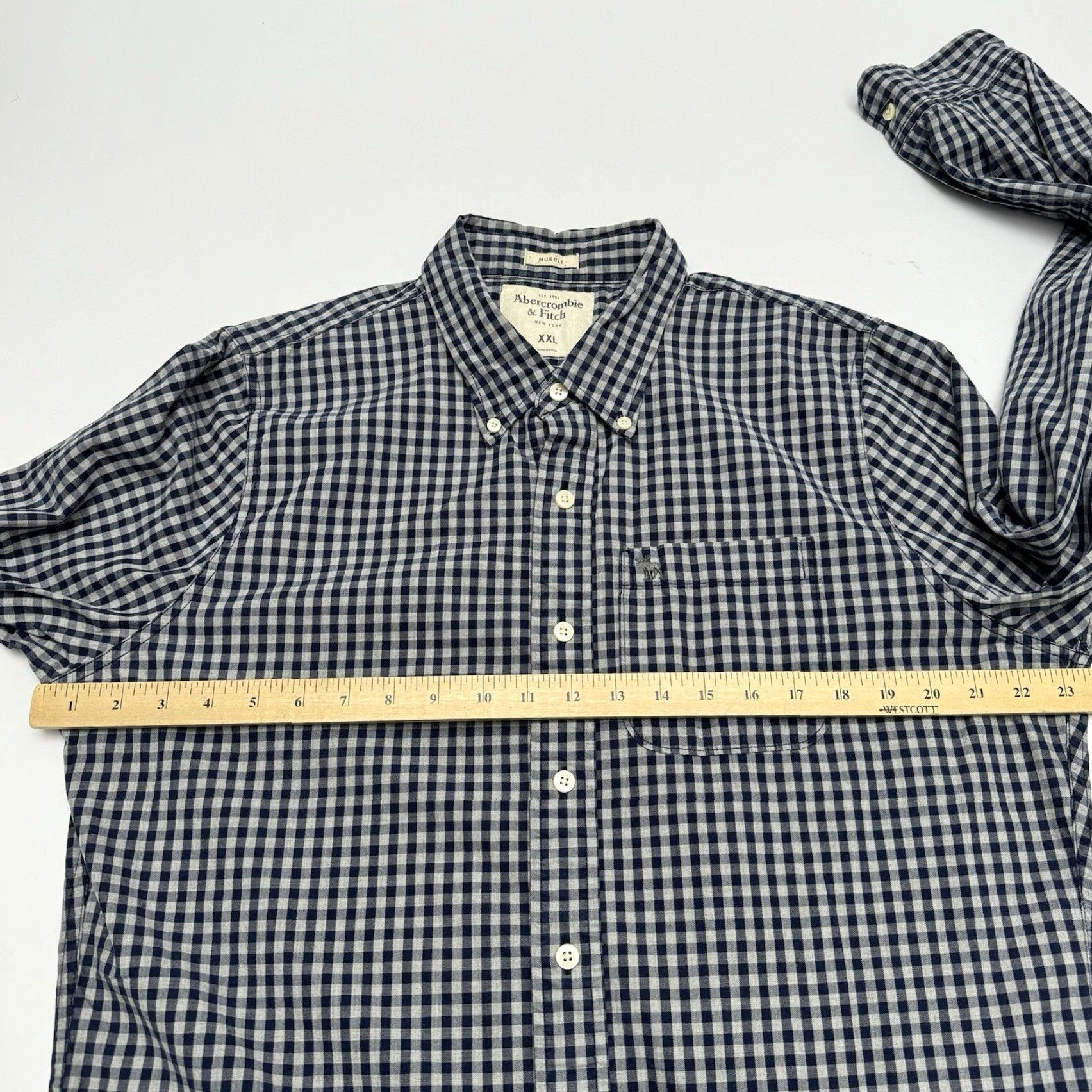 Abercrombie & Fitch Abercrombie & Fitch Men XXL Button-Down Shirt Long Sleeve Check Blue/Grey Size US XXL / EU 58 / 5 - 6 Thumbnail