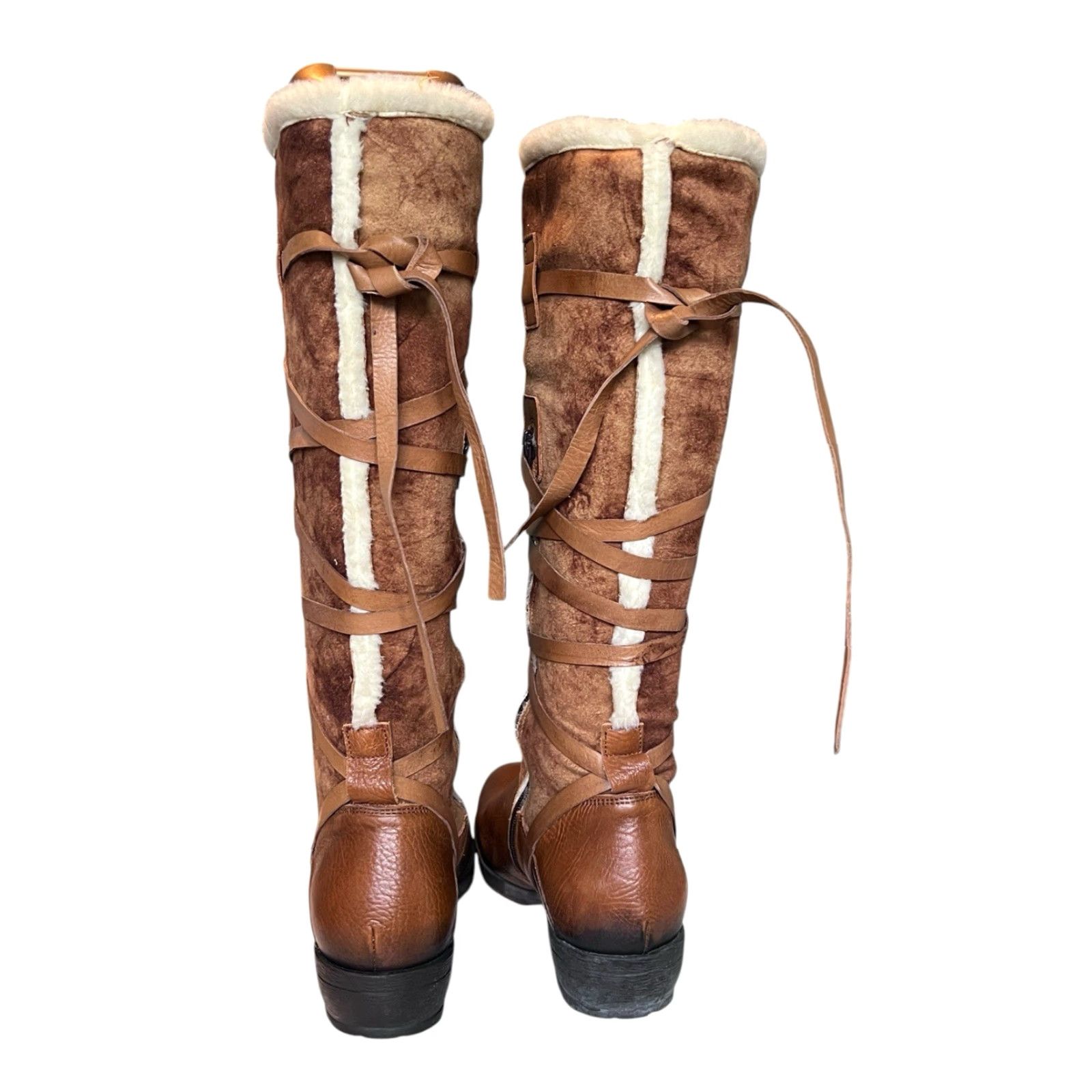 Vintage Vic Matie Boots Women Knee High Leather Brown Shearling Lined Strap Zip 39 9 Size US 9 / IT 39 - 4 Thumbnail