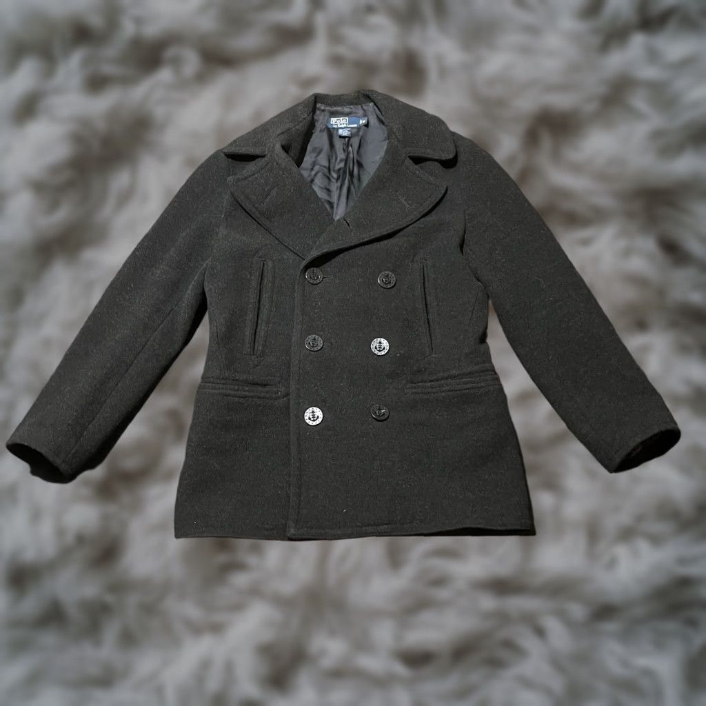 Vintage Polo Ralph Lauren Men's Wool Blend Pea Coat M Black Navy