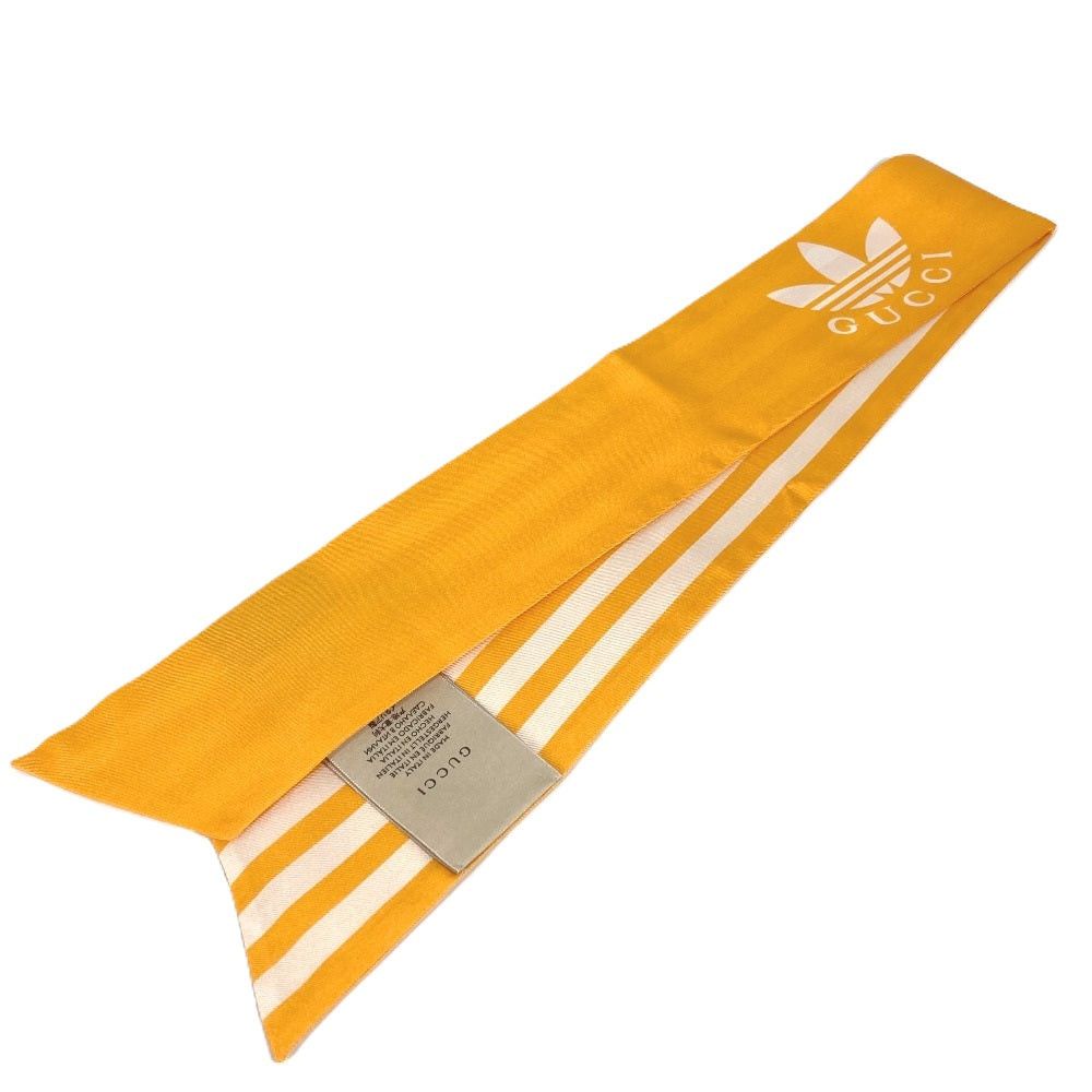 Gucci Gucci 703568 Bandeau Scarf Adidas (Brand Name) Collaboration Neck Bow Three-Line Line Silk Women Yellow Size ONE SIZE - 1 Thumbnail