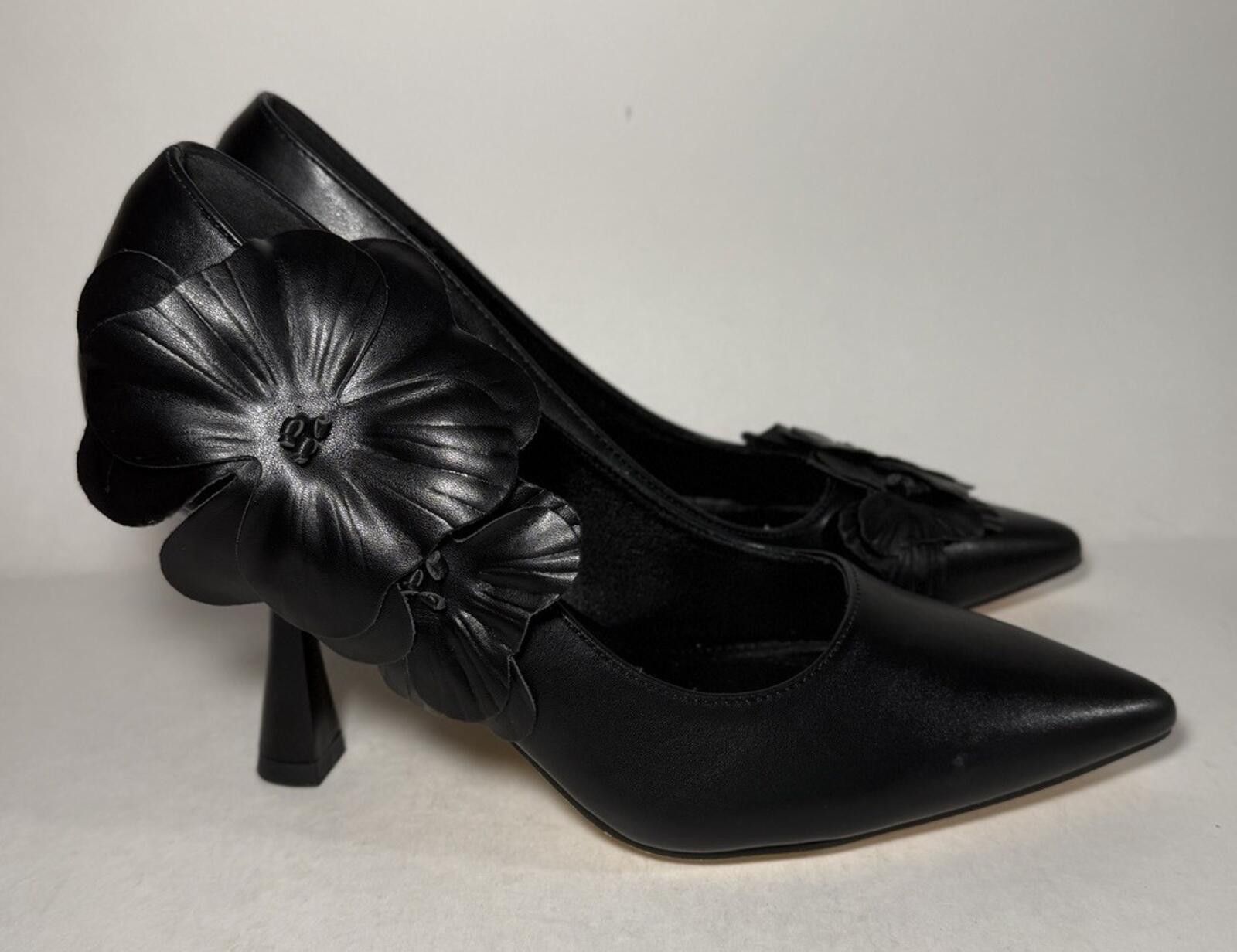 Other COUTGO Stiletto 3.5 inch High Heels Flower Pointed Toe Black Size US 8 / IT 38 - 4 Thumbnail