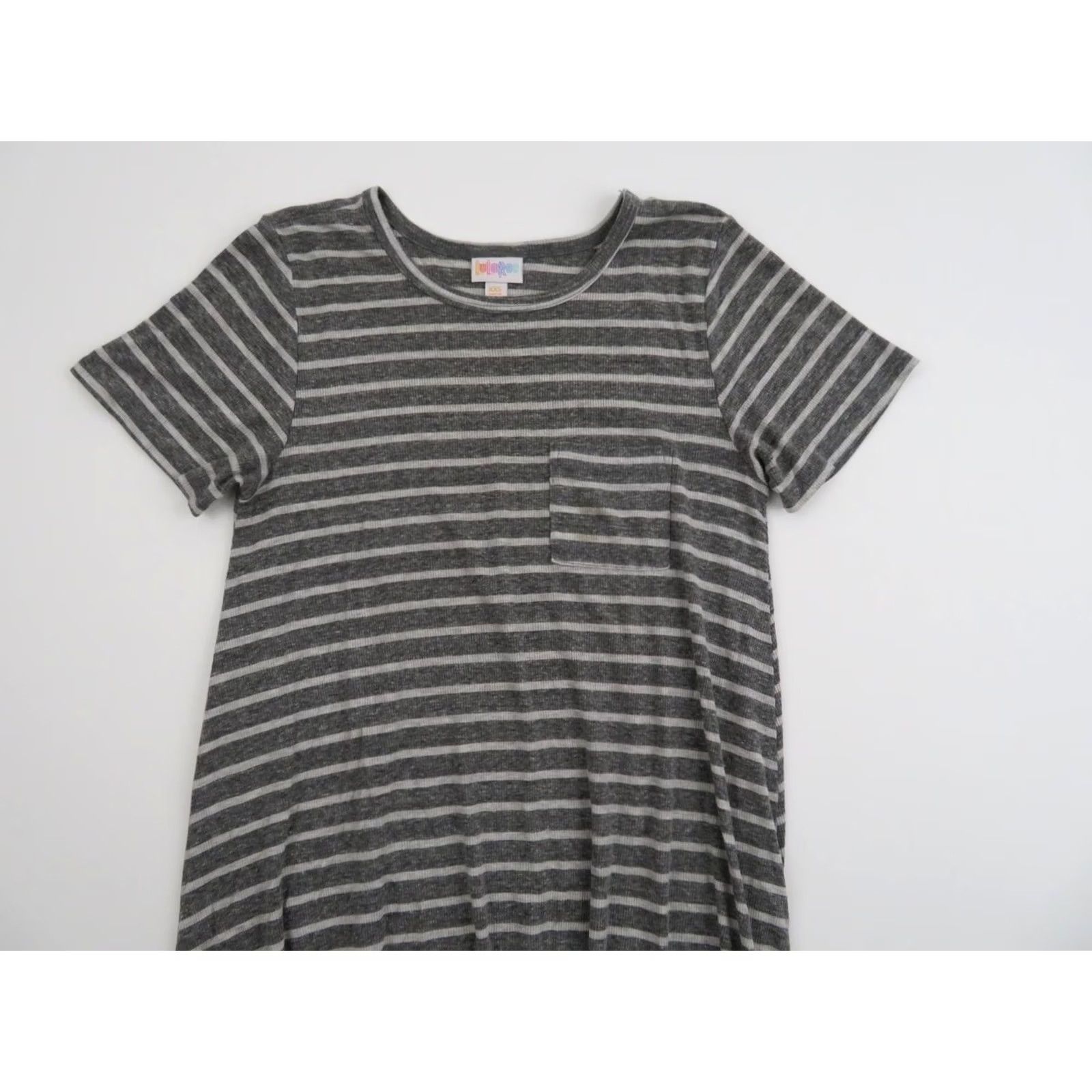 Vintage LuLaRoe Carly Dress Stripes Gray XXS Swing Uni Unicorn Stretch EUC Size XXS / US 00 / IT 34 - 4 Thumbnail
