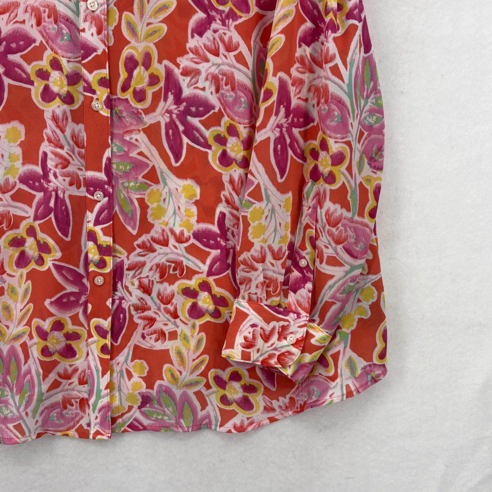 Chaps Chaps Shirt Womens 2X Plus Orange Pink Floral Button Front Long Sleeve Top Boho Size XXL / US 16-18 / IT 52-54 - 3 Thumbnail