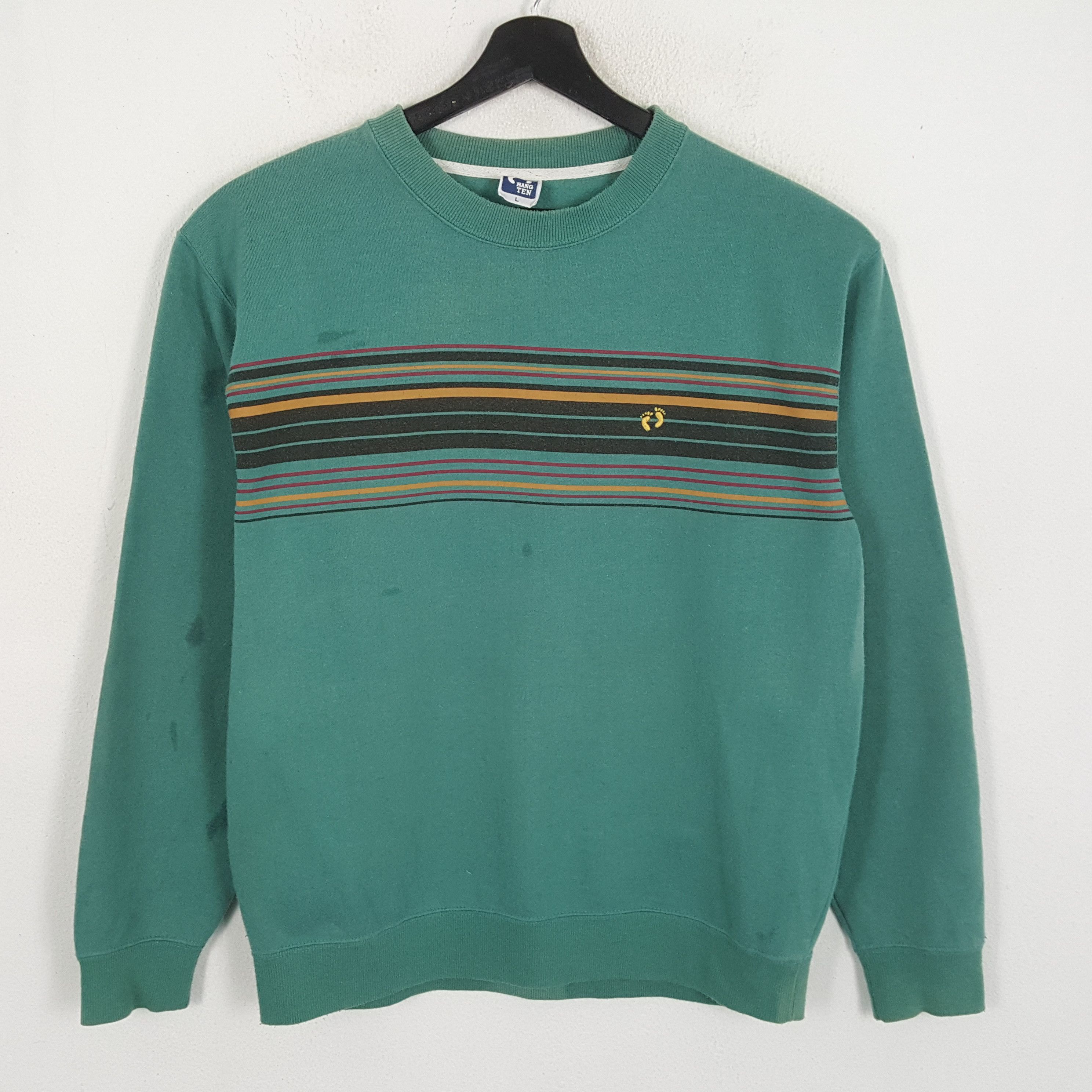 image of Hang Ten Small Logo Design Streetwear Style Sweatshirt in Green, Men's (Size Medium)