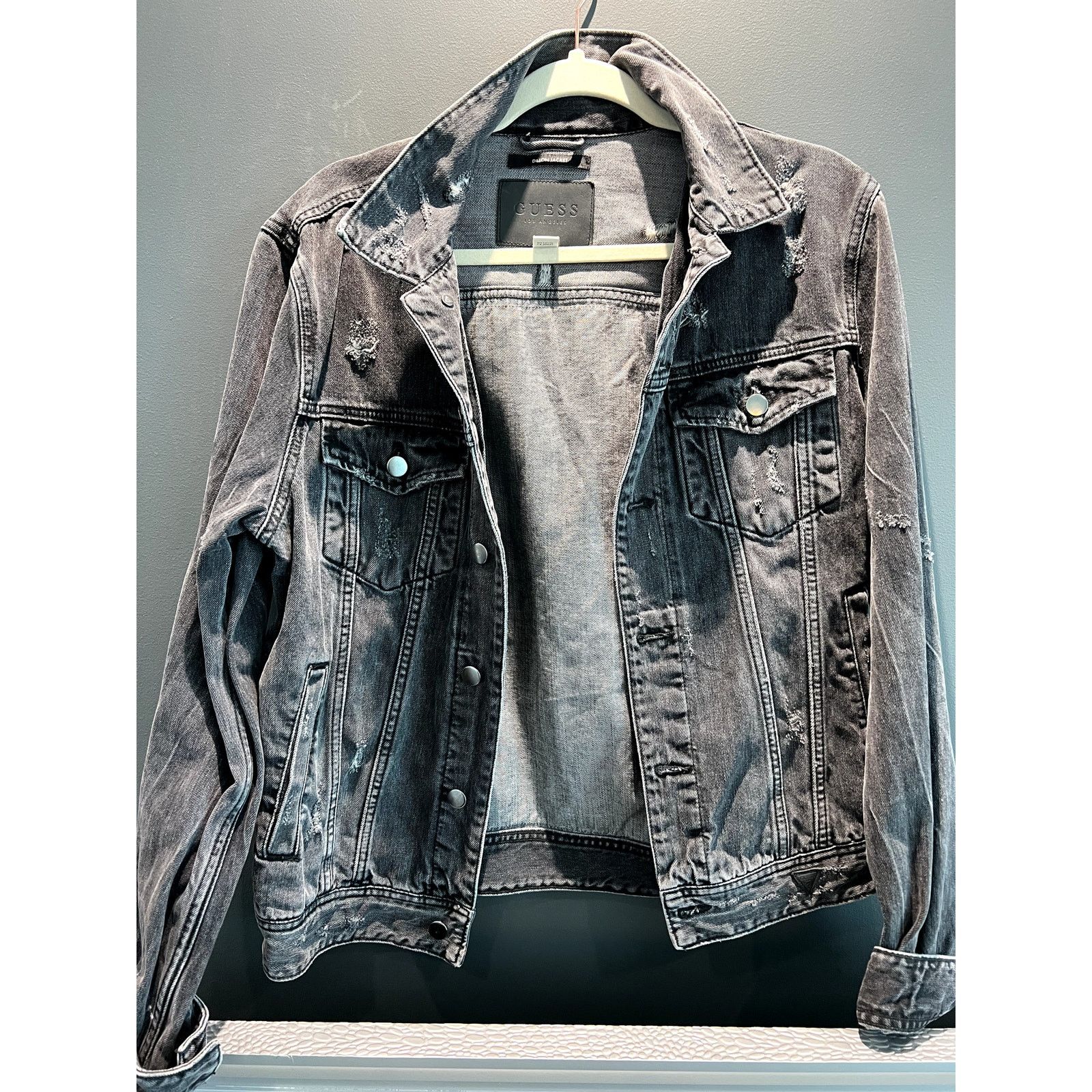 Guess GUESS Stressed Gray Denim Jacket “No Love” Near Mint Size US L / EU 52-54 / 3 - 1 Thumbnail