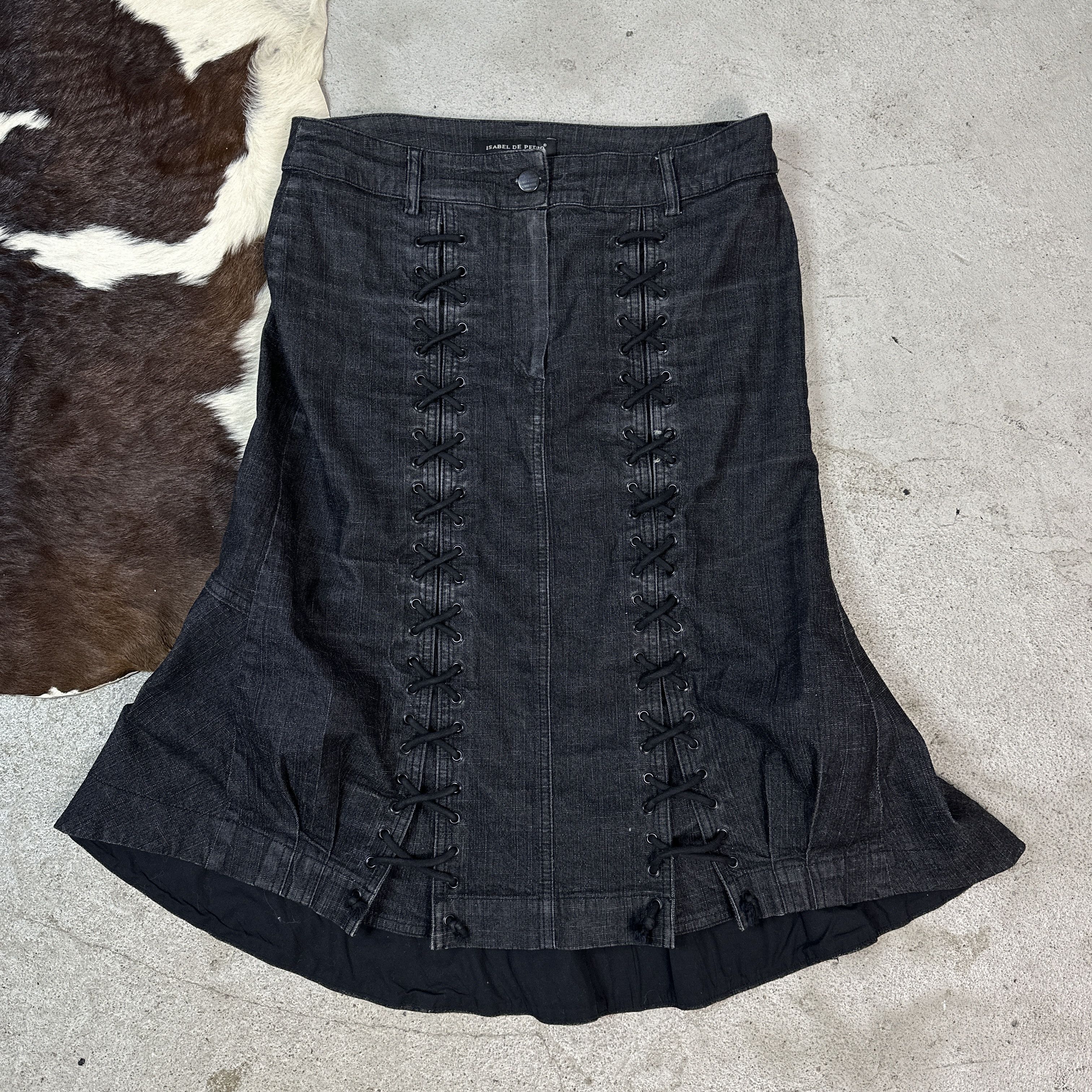 Isabel de Pedro Corset Lacing Denim Skirt