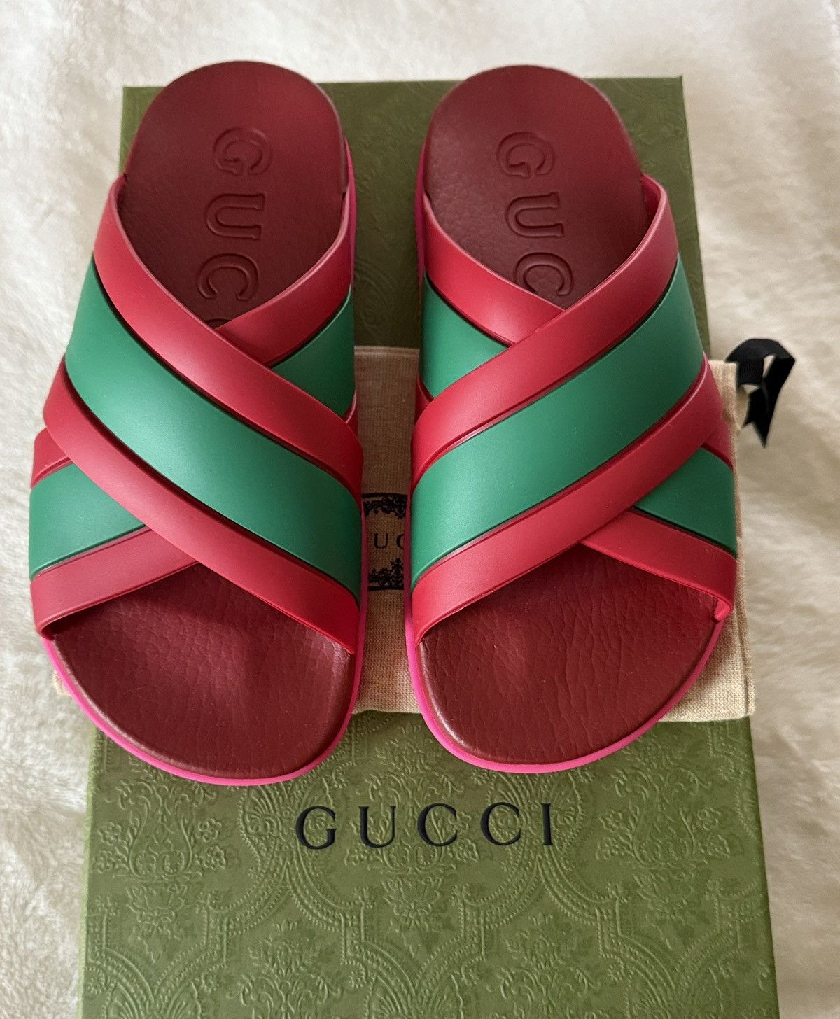 Gucci Gucci Women’s Red and Green Stripes Slides Size US 6 / IT 36 - 1 Thumbnail