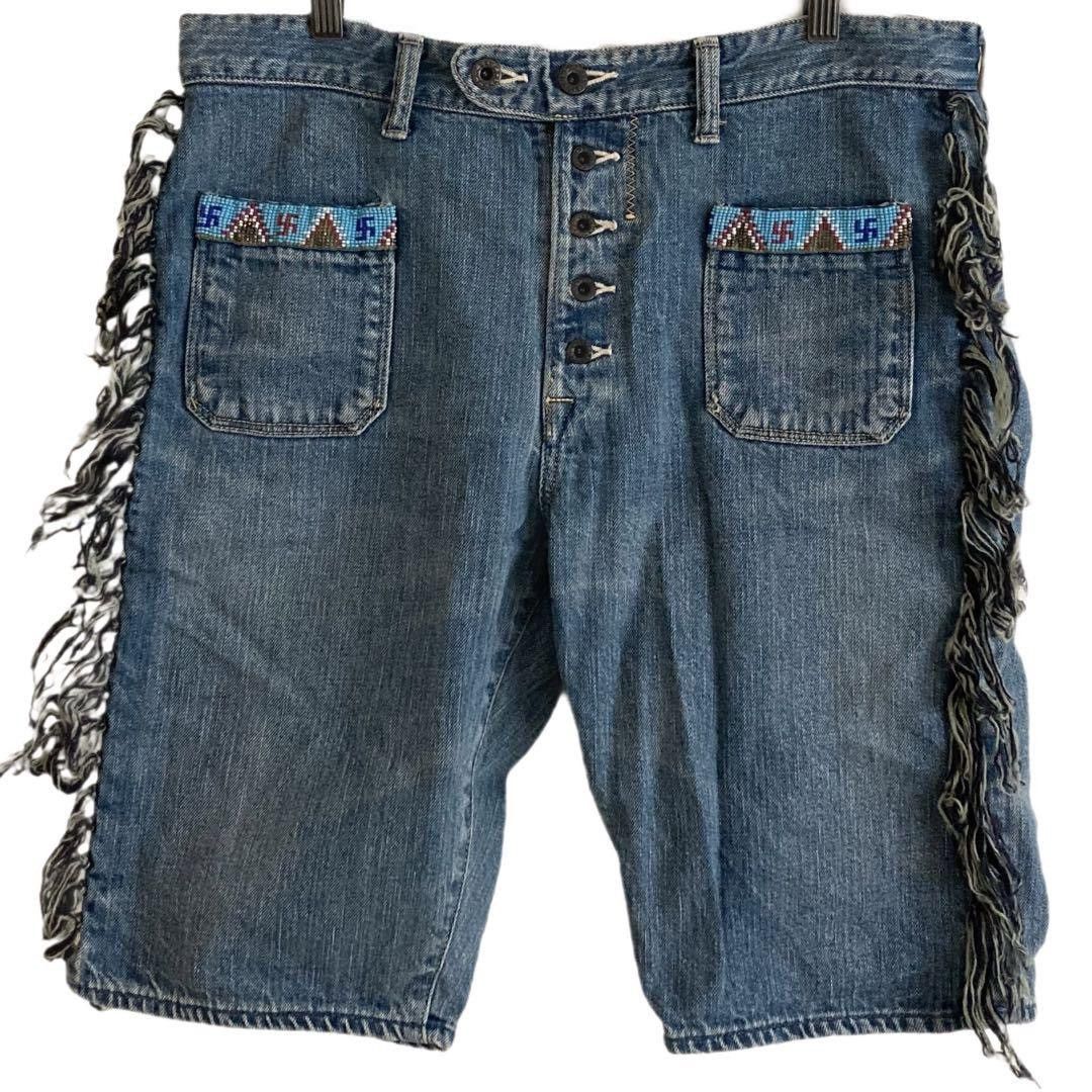 Kapital KAPITAL denim fringe Navajo shorts. Size US 36 / EU 52 - 1 Thumbnail