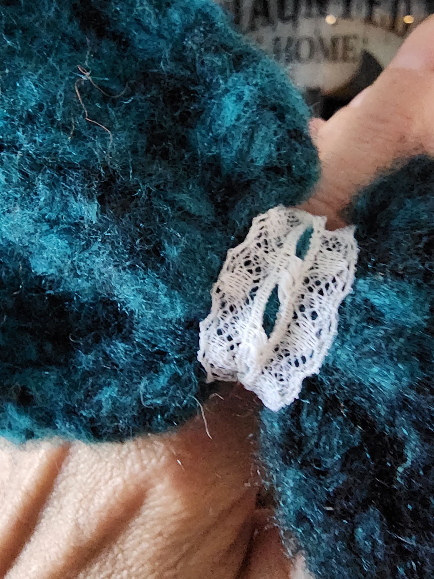 Handmade Knit Hair Bow, Handknitted Teal Ombre Ponytail Holder or Hai Size ONE SIZE - 6 Thumbnail