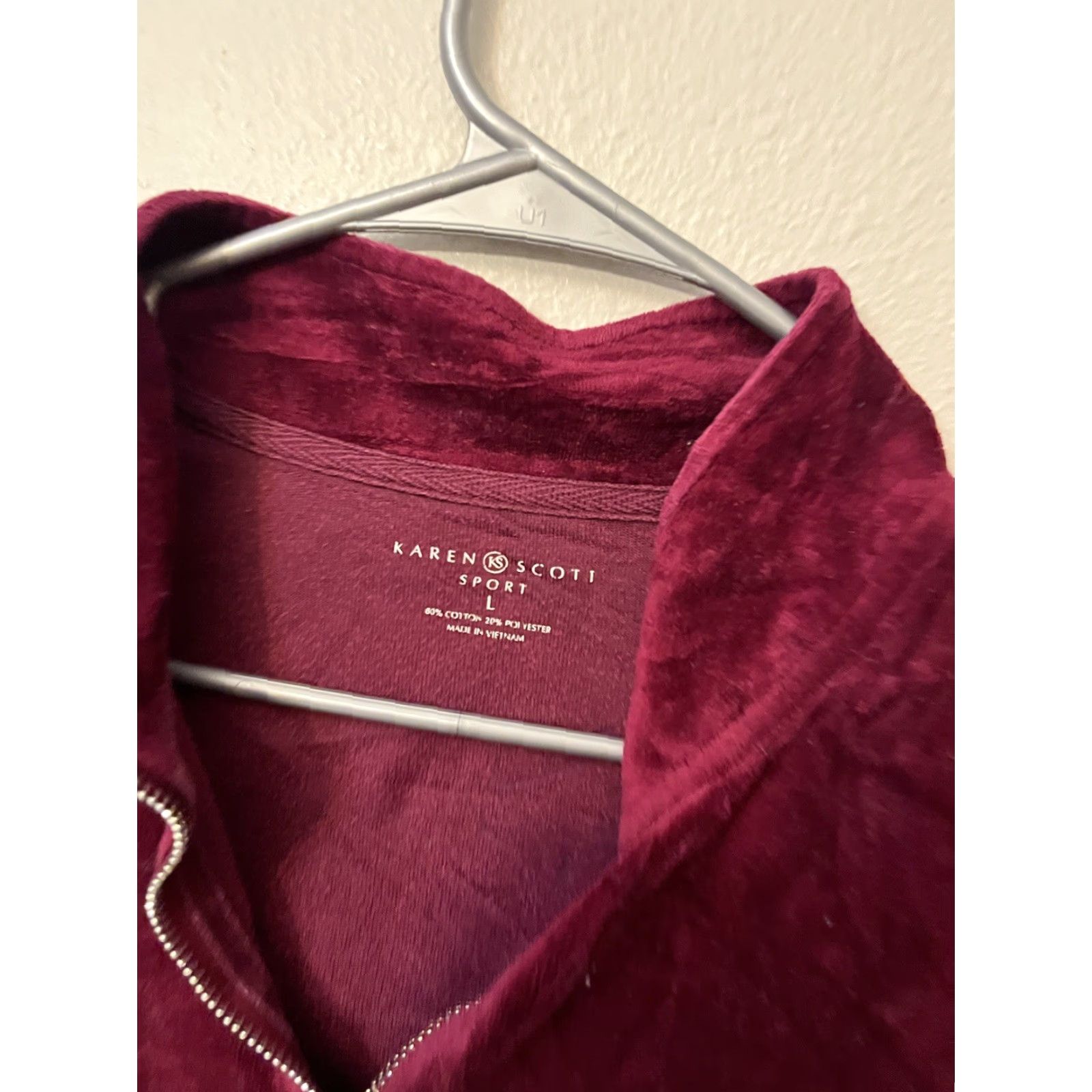 Vintage Karen Scott Womens Jacket Velour Full Zip Burgundy Red Knit L Adults Size L / US 10 / IT 46 - 2 Thumbnail