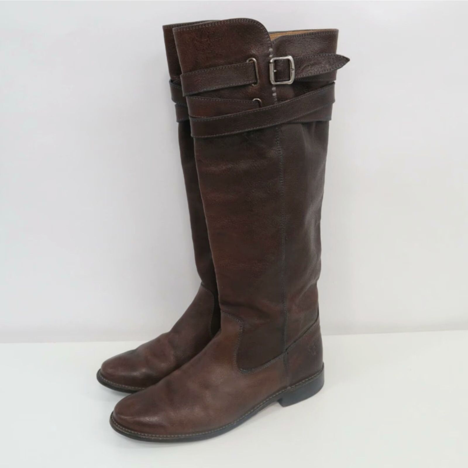 Frye Frye Tall Riding Boots Shirley Strappy Womens 9B Brown Leather Buckle Zipper Grailed