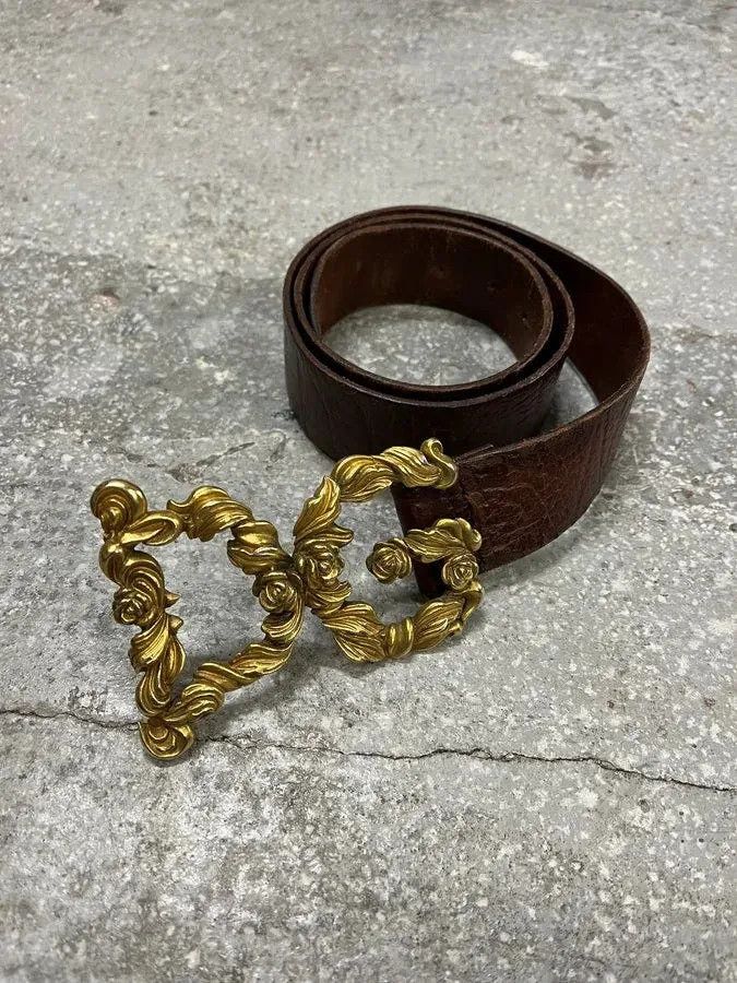 Dolce & Gabbana AW2006 Dolce & Gabbana Baroque Golden Buckle Leather Belt Size ONE SIZE - 1 Thumbnail