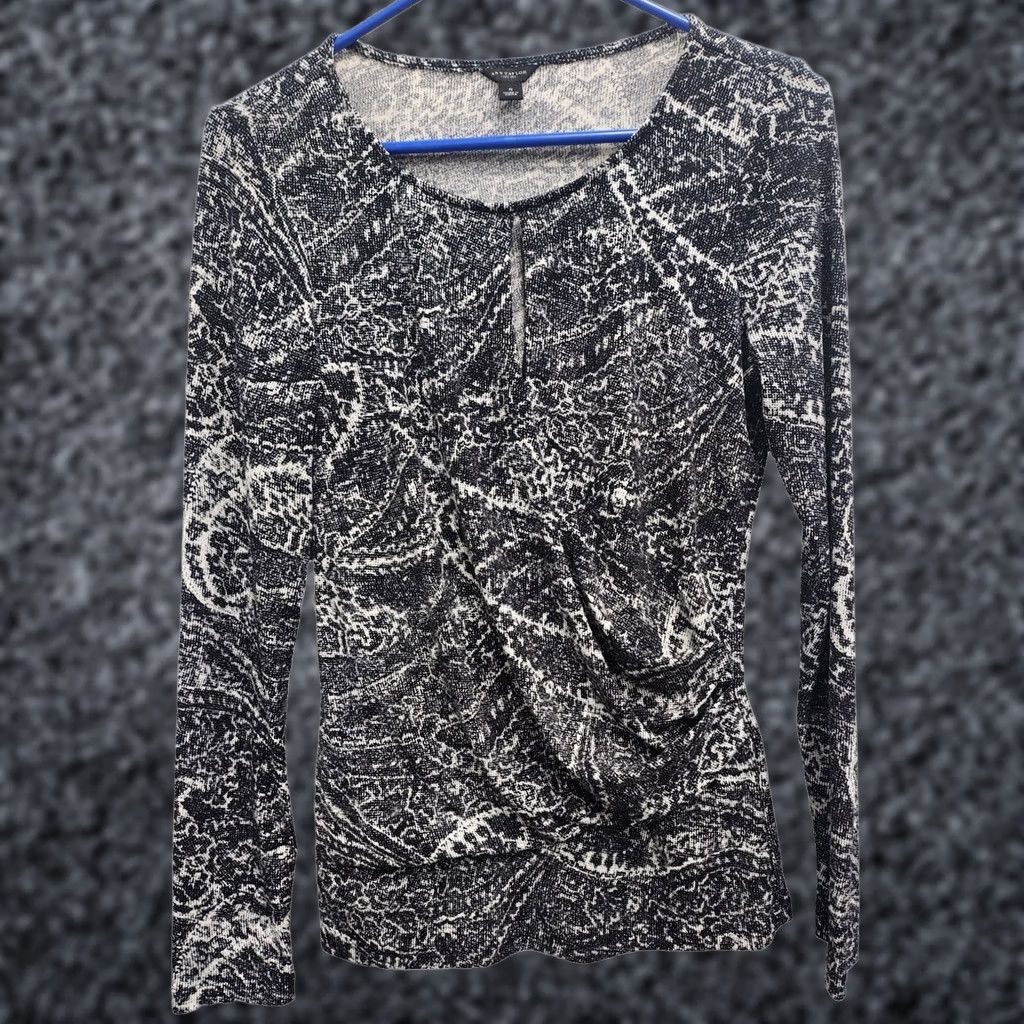 Ann Taylor Ann Taylor Top Womens Small Black White Paisley Long Sleeves Ruched Office Size S / US 4 / IT 40 - 1 Thumbnail