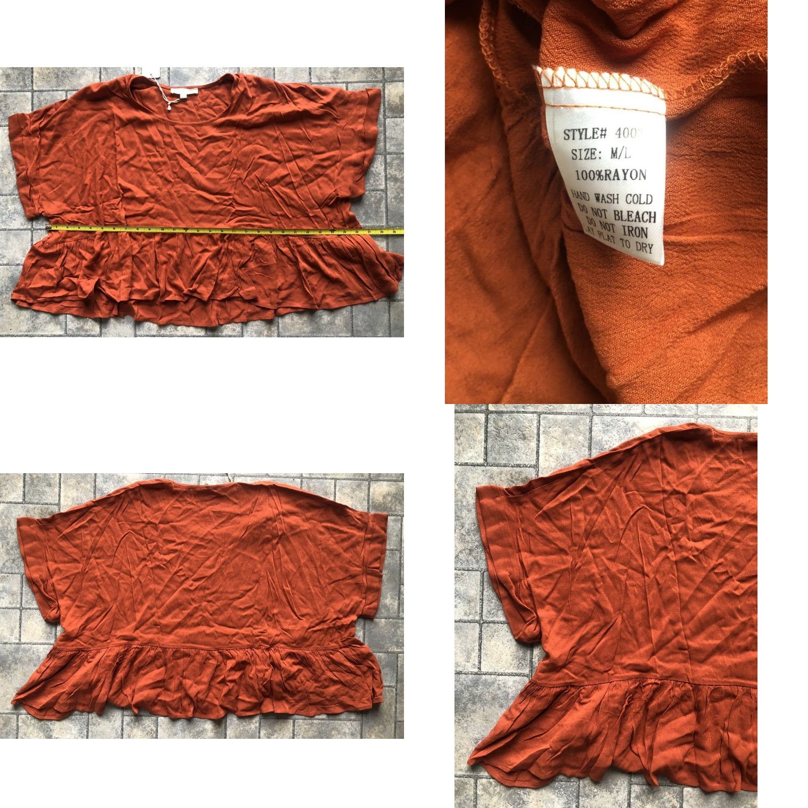 Vintage VINTAGE/NWT New Grade & Gather Blouse Shirt Orange Short Sleeve 100% Rayon M/L Women’s Size M / US 6-8 / IT 42-44 - 8 Thumbnail