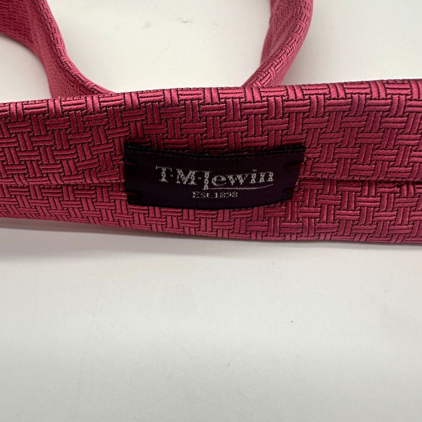Asket T.M. Lewin Mens Necktie Red Basket Weave Geometric Pattern All Silk Tie One Size Size ONE SIZE - 3 Thumbnail