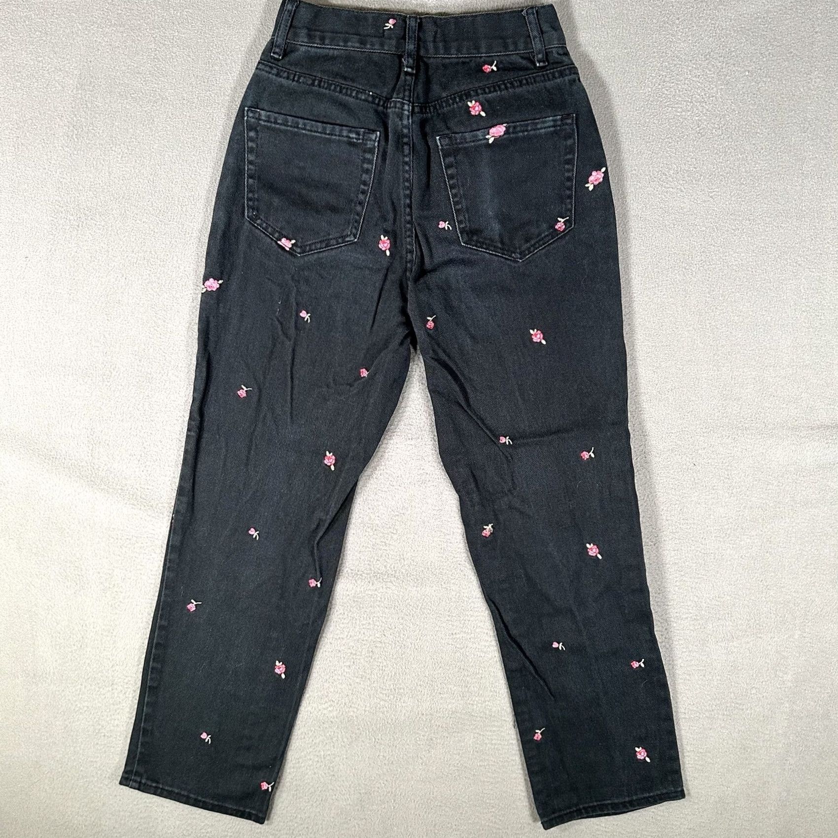 Pacsun PacSun Jeans Women 24 Black High Rise Straight Flower Embroidered Button Fly EUC Size 42" / US 20 - 2 Thumbnail