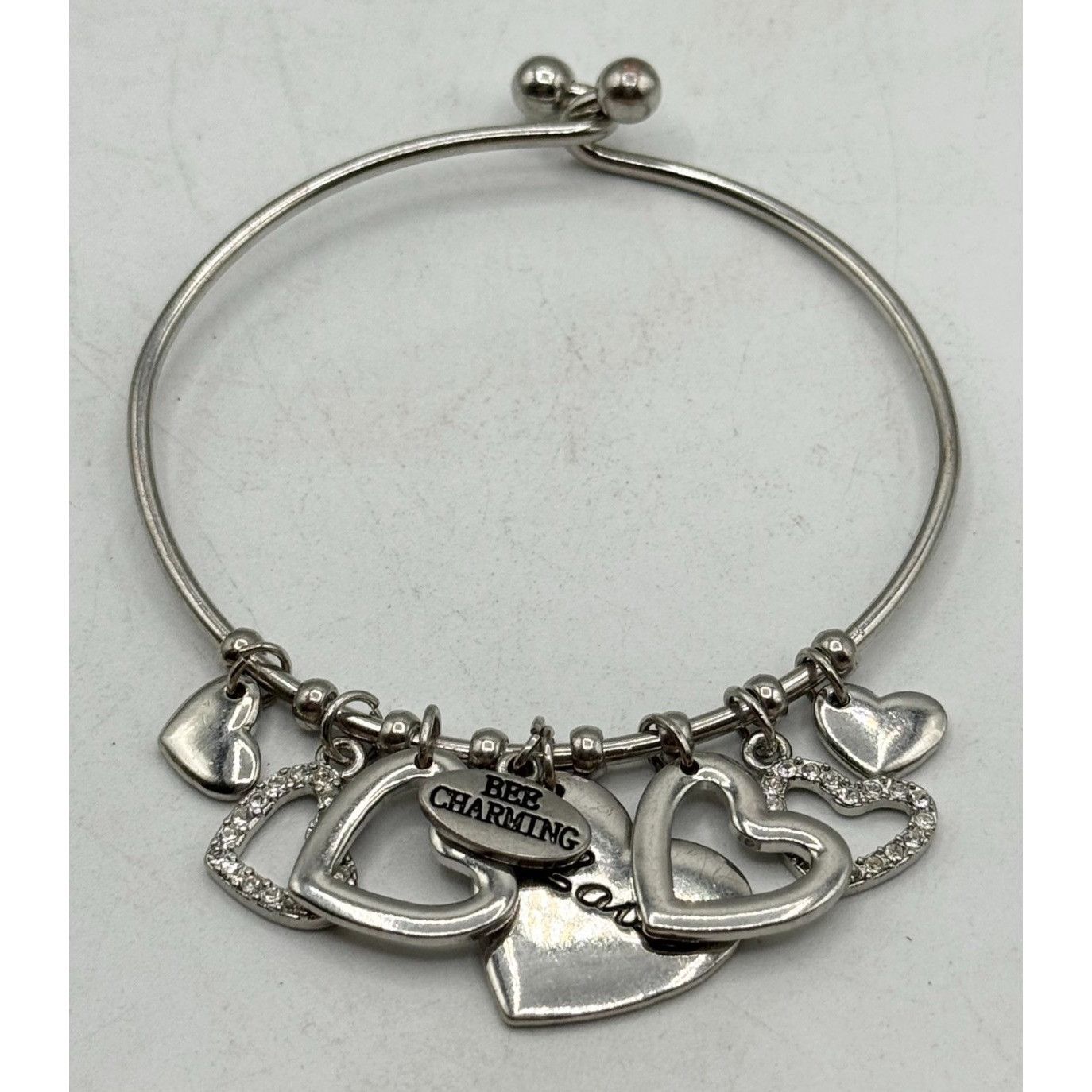 Other Love heart charm bangle silver bracelet Size ONE SIZE - 1 Thumbnail