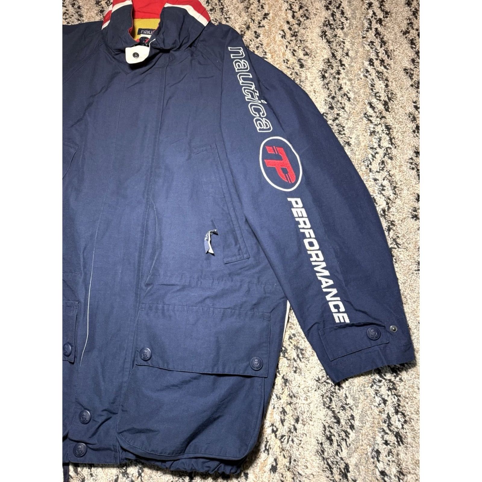 Nautica VINTAGE Nautica Hydro PERFORMANCE Waterproof Sail Boating Fish Jacket Coat Navy Mens M Blue Waterproof Water Resistant Hood Hidden Many pockets 90s Size US M / EU 48-50 / 2 - 2 Thumbnail