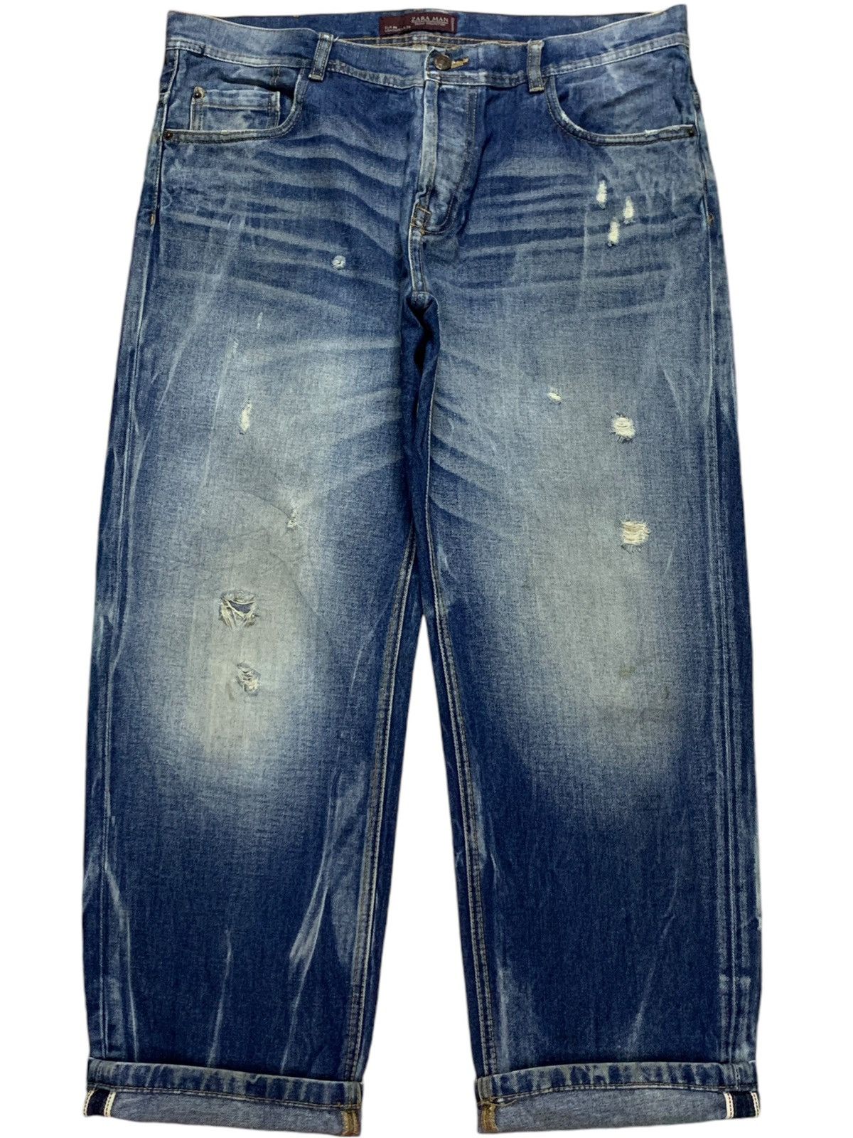 Zara Vintage Zara Man Selvedge Faded Wash Distressed Loose Jeans Size US 37 - 1 Thumbnail