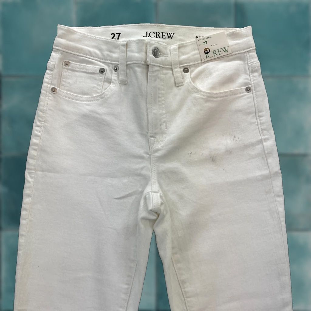 J.Crew J.CREW Jeans 9" Toothpick White Stretch Denim Skinny Ankle Mid Rise Women's 27 Size 27" / US 4 / IT 40 - 1 Thumbnail