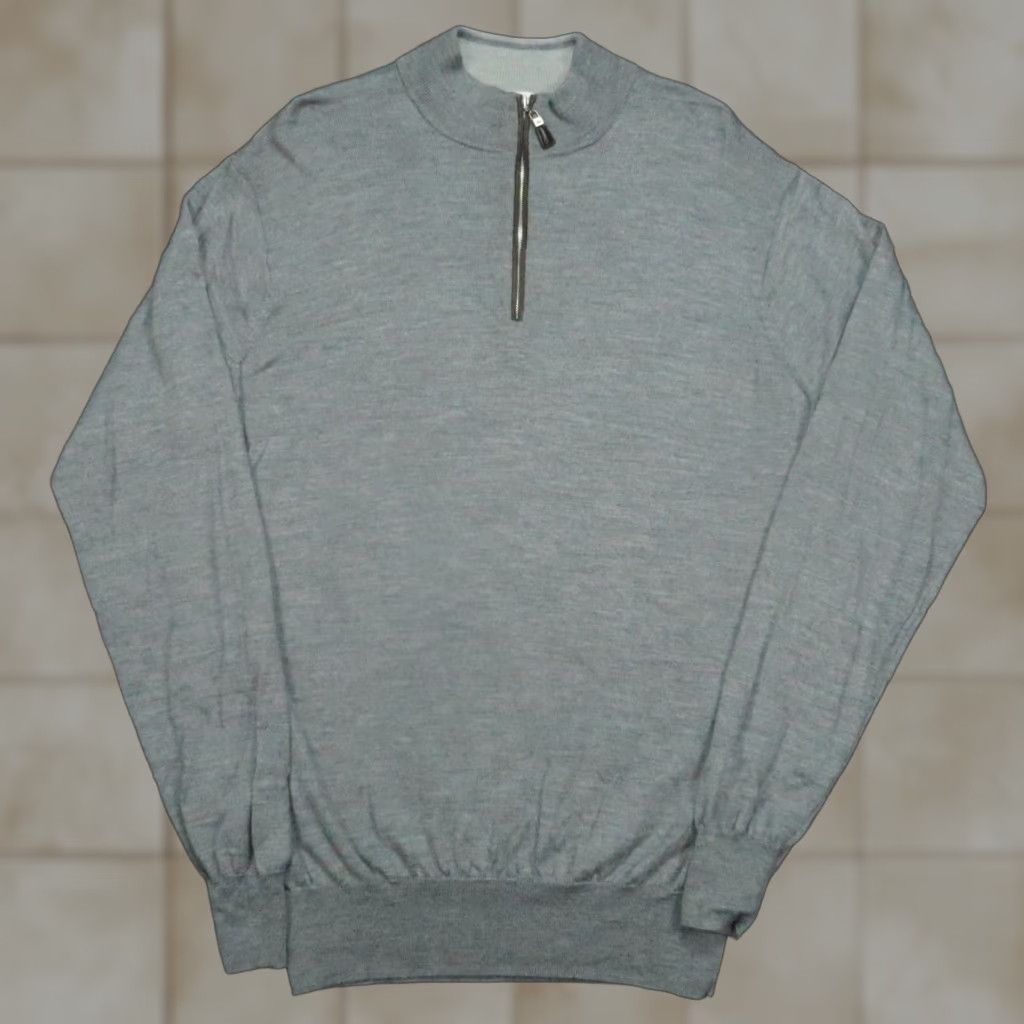 Peter Millar Peter Millar Sweater Mens XL Gray Wool Silk Nappa Trimmed Quarter Zip Pullover Size US XL / EU 56 / 4 - 1 Thumbnail