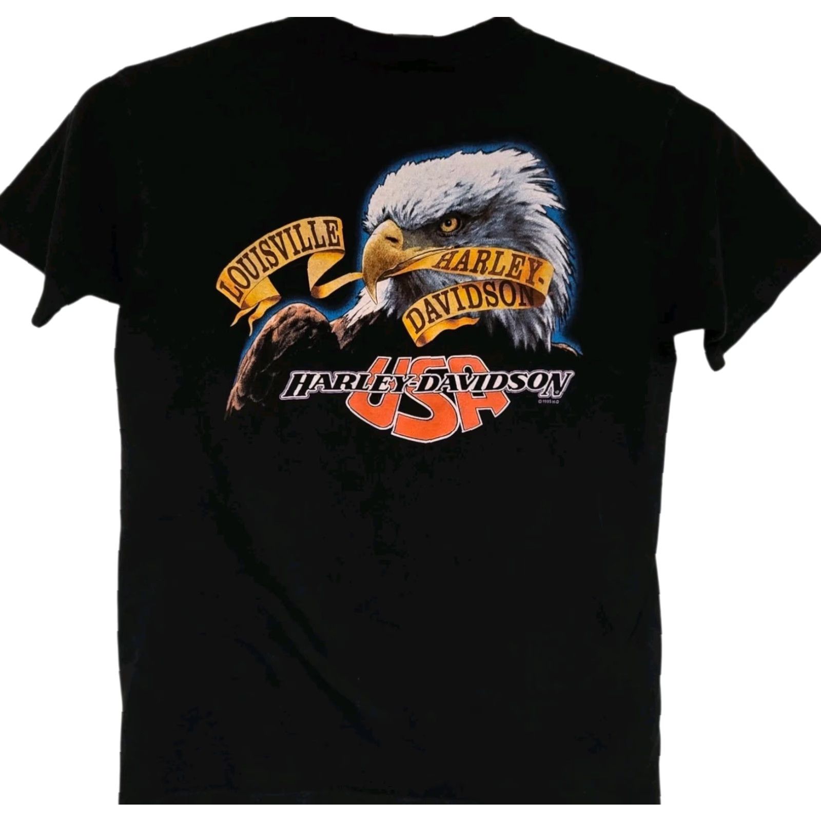 Harley Davidson VINTAGE Harley-Davidson T-Shirt Large Black 1995 Single Stitch Louisville Eagle Mens Shirt 90s Motorcycle USA Biker Size US L / EU 52-54 / 3 - 2 Thumbnail