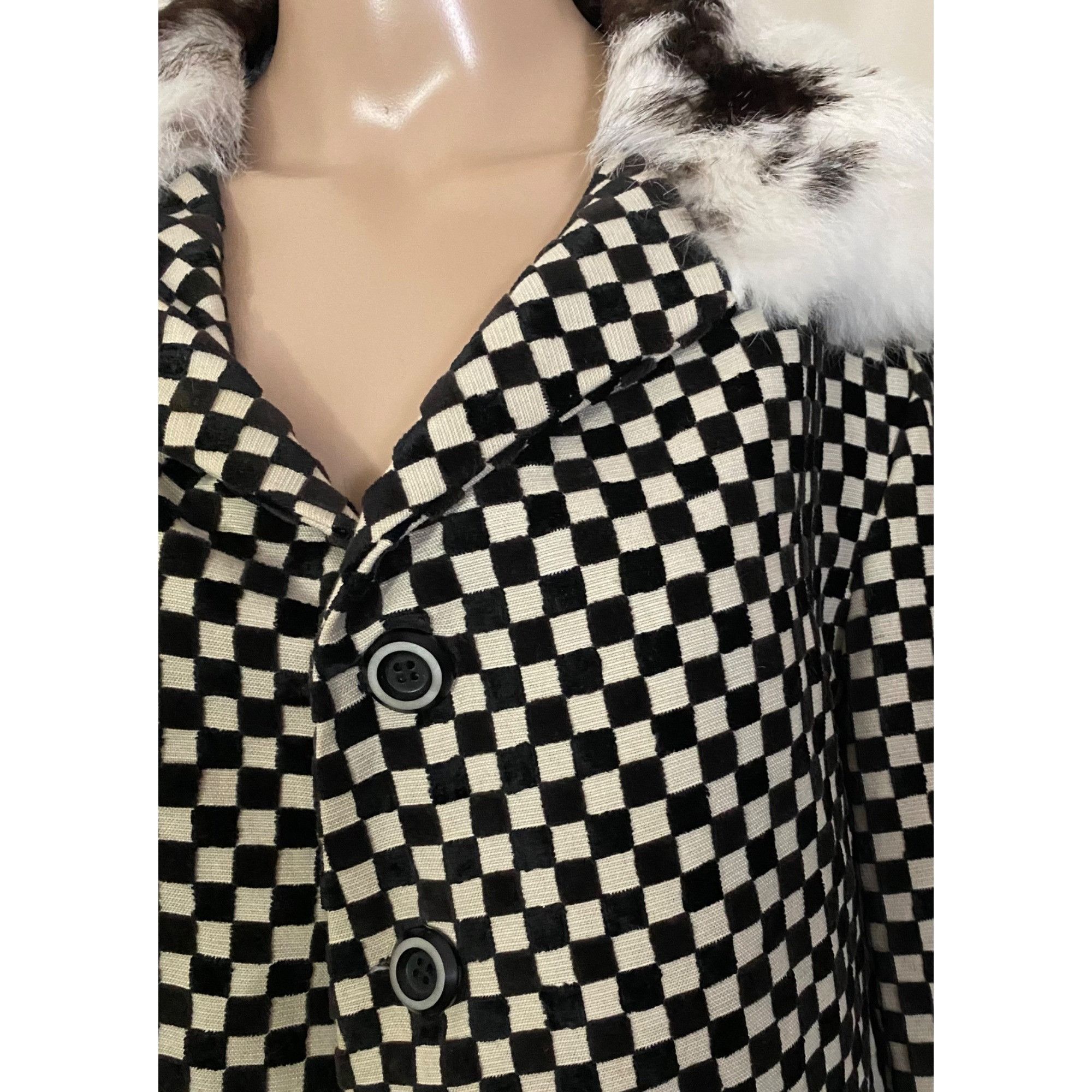 Vintage Rik Villa S 4 Jacket Coat Checkerboard Black White Fur Colla Size S / US 4 / IT 40 - 5 Thumbnail