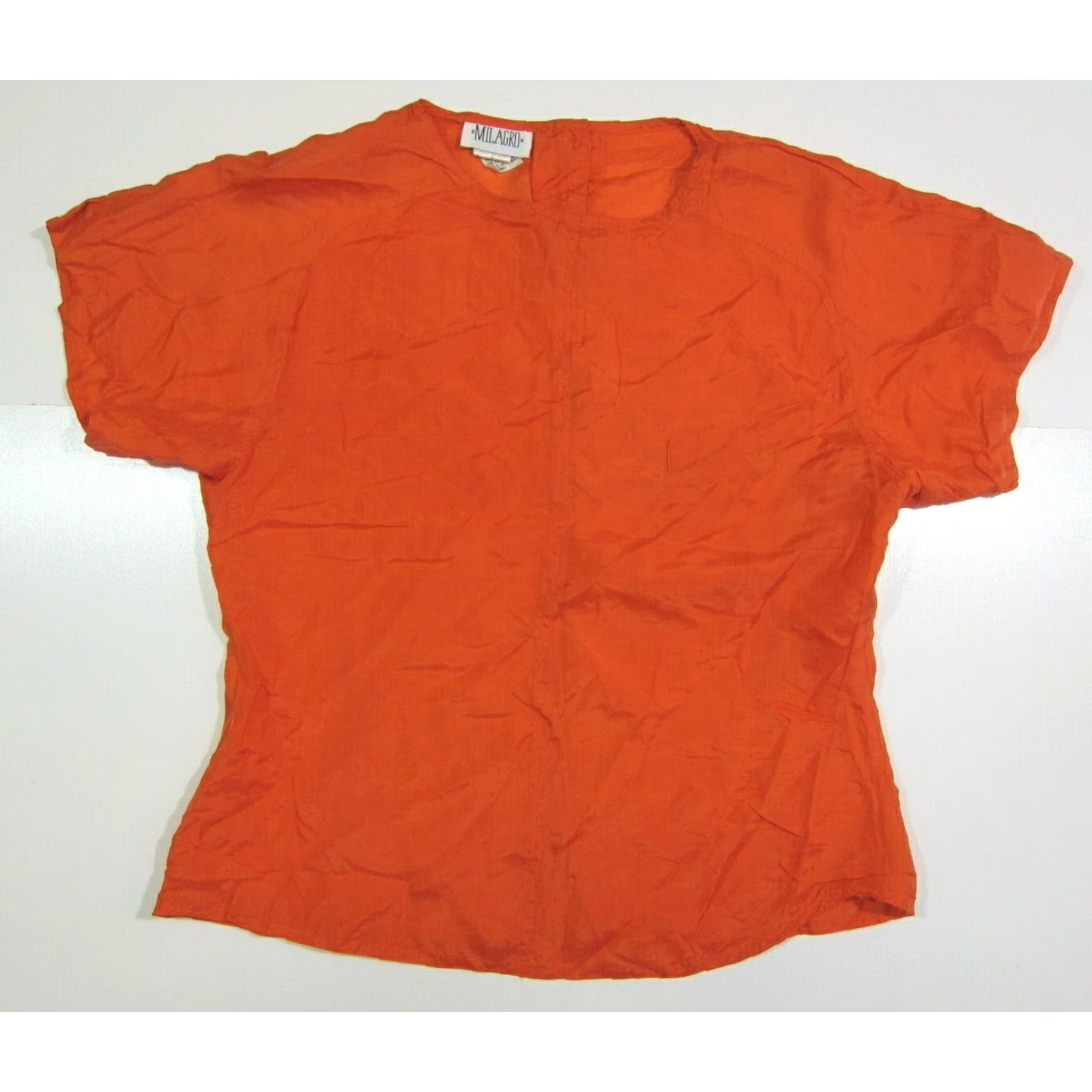 Vintage Milagro 100% Silk Neon Orange Pocket Tunic Blouse Shirt Top Women Size Small Size S / US 4 / IT 40 - 5 Thumbnail