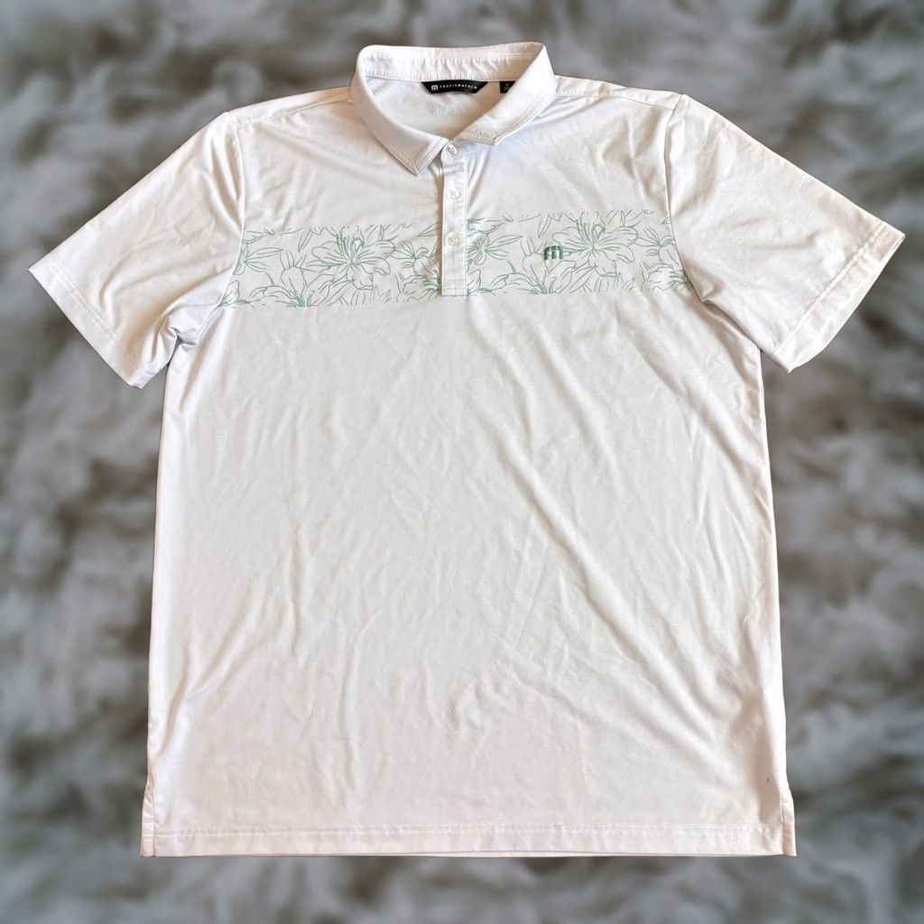 TravisMathew Travis Mathew Golf Polo Shirt Mens White Green Floral Tropical XL Size US XL / EU 56 / 4 - 1 Thumbnail