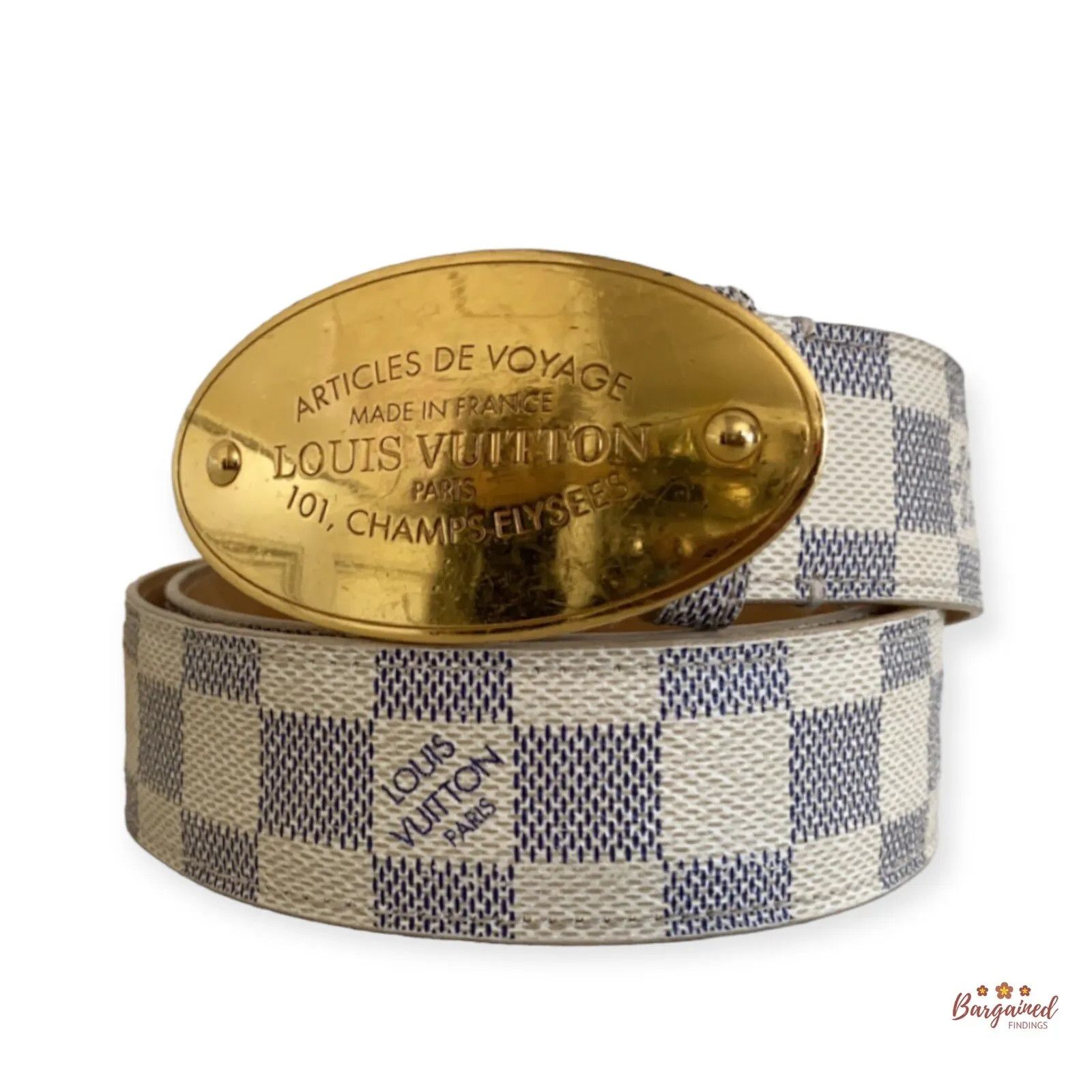 Louis Vuitton Louis Vuitton Damier Azur Canvas Leather Voyage Belt Size 28 - 1 Thumbnail