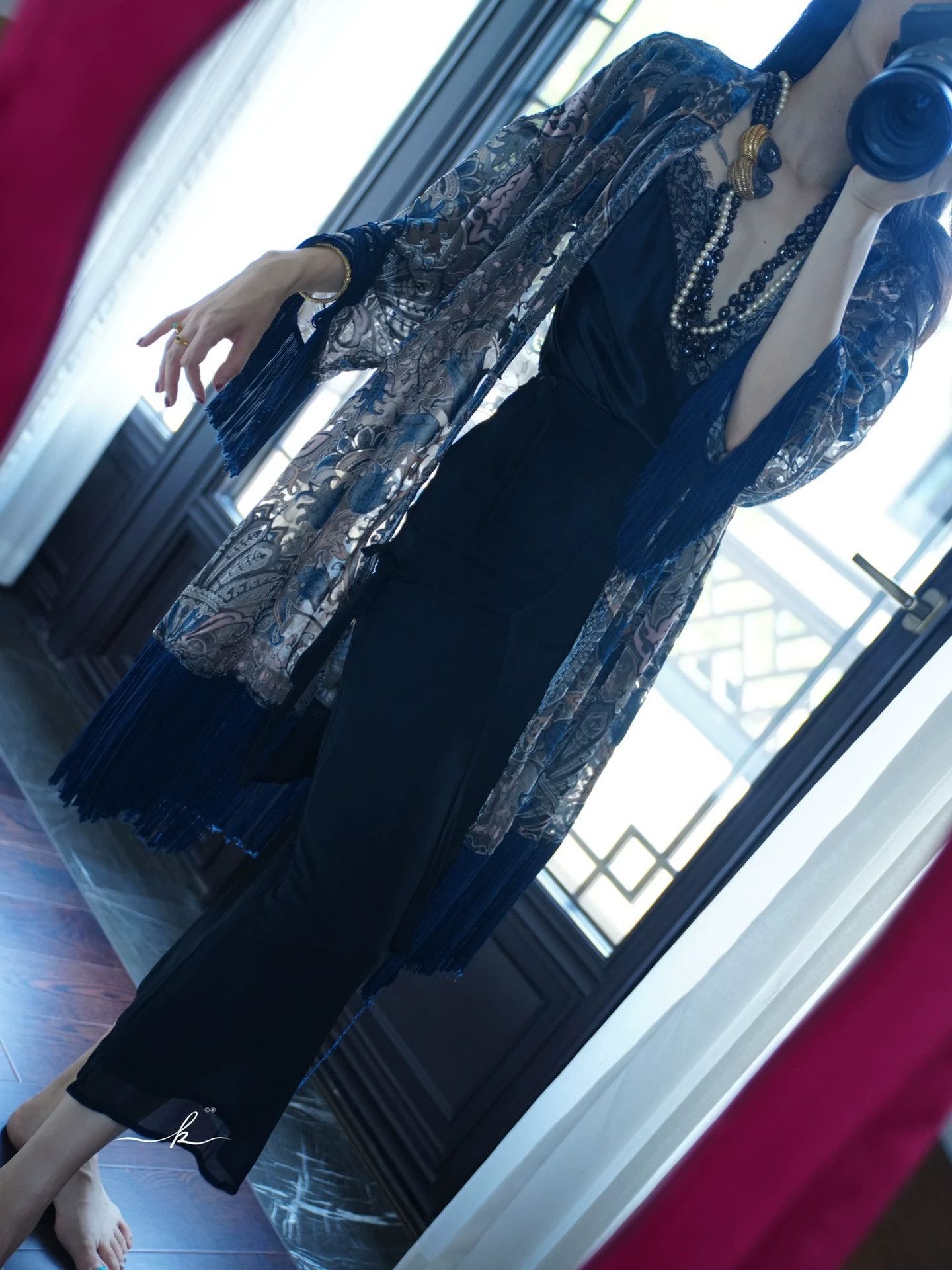 Vintage US Vintage Burnout Velvet Tassel Duster Size ONE SIZE - 2 Thumbnail