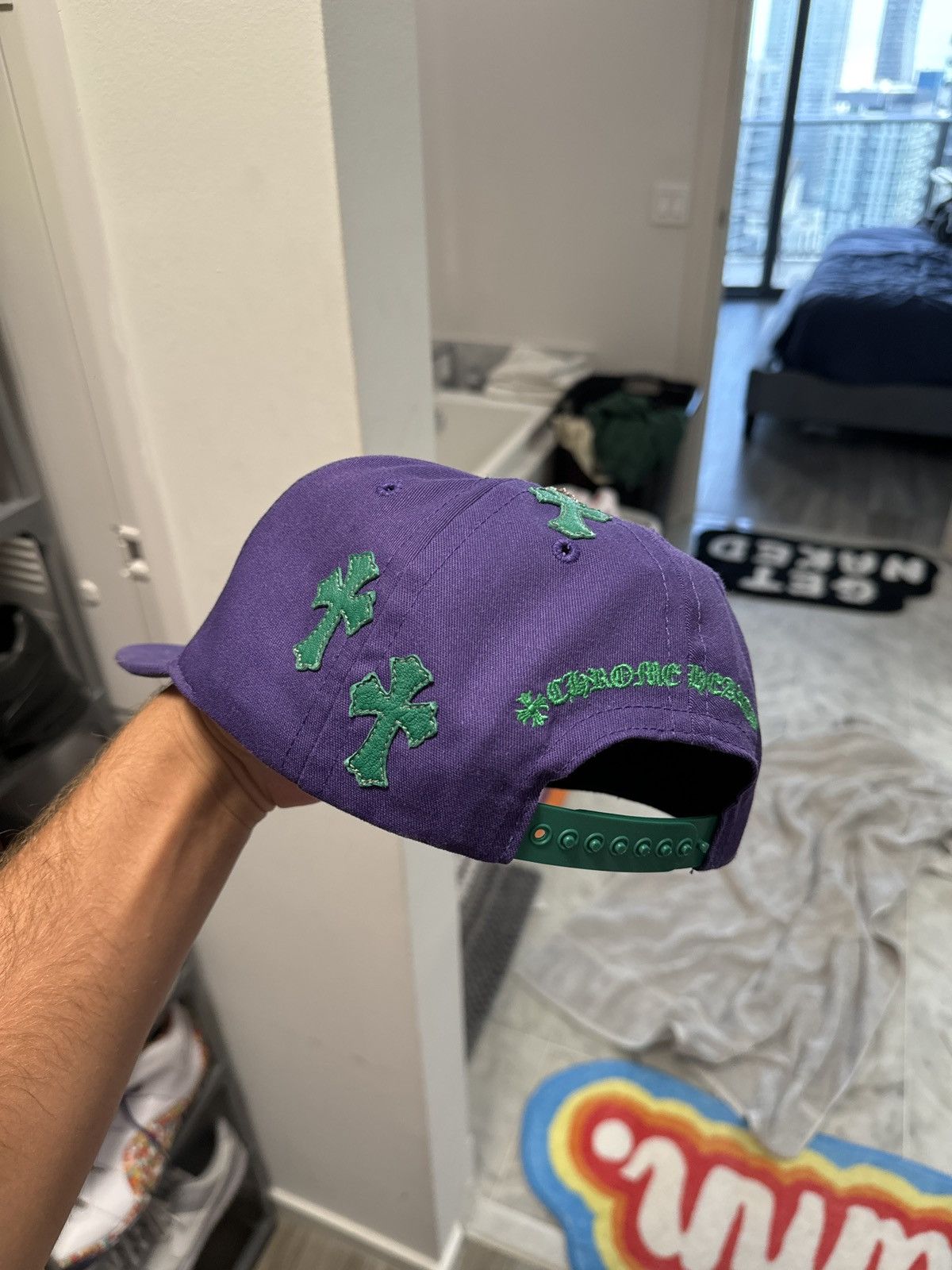 Chrome Hearts Purple Chrome Hearts Hat With Green Patches Size ONE SIZE - 4 Thumbnail