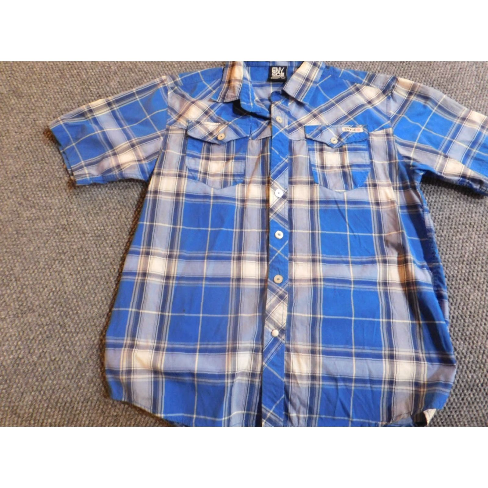 Enyce Enyce Mens Shirt L blue striped short sleeve button-down collar knit cotton polyester Size US L / EU 52-54 / 3 - 3 Thumbnail
