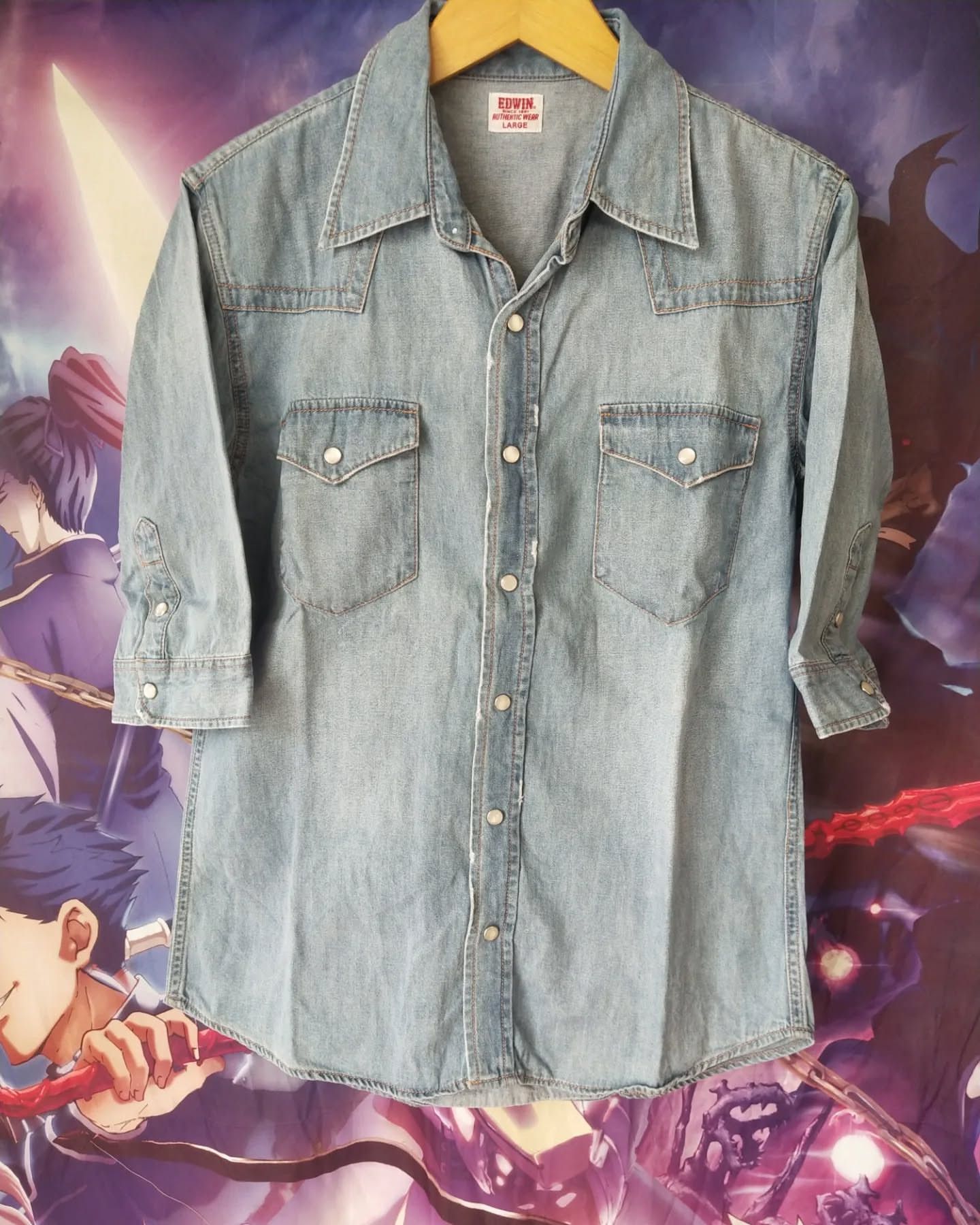 Edwin Edwin Blue Short Sleeve Denim Double Pocket Shirt Size L / US 10 / IT 46 - 1 Thumbnail