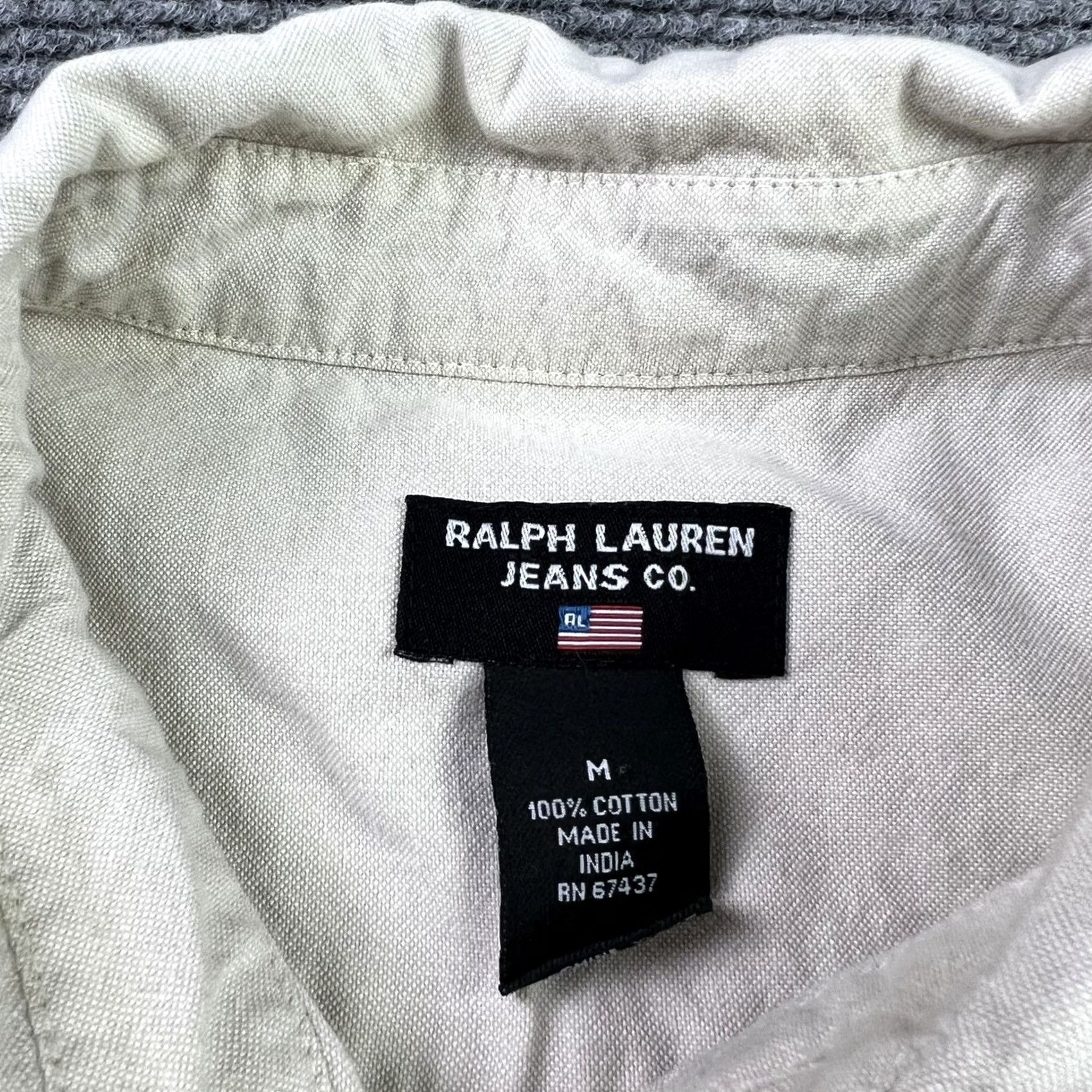 CO VINTAGE Polo Jeans Co Button Down Shirt Mens Adult Medium Embroidered RL Flag Logo Beige Size US 31 - 2 Thumbnail