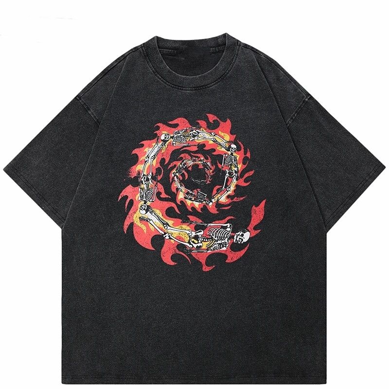 Japanese Brand Burning Skull Vintage Washed Tee Size US L / EU 52-54 / 3 - 1 Thumbnail