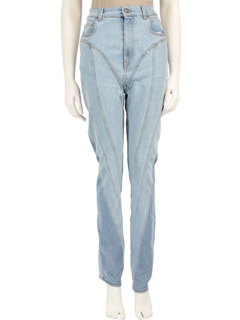 Mugler Blue Denim Slim Fit Panelled Jeans Size 32" / US 10 / IT 46 - 1 Thumbnail