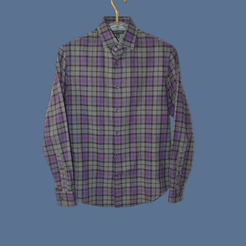 Banana Republic Banana Republic Shirt Men S Purple Gray Plaid Flannel Button-Up Casual Professional Workwear Size US S / EU 44-46 / 1 - 1 Thumbnail