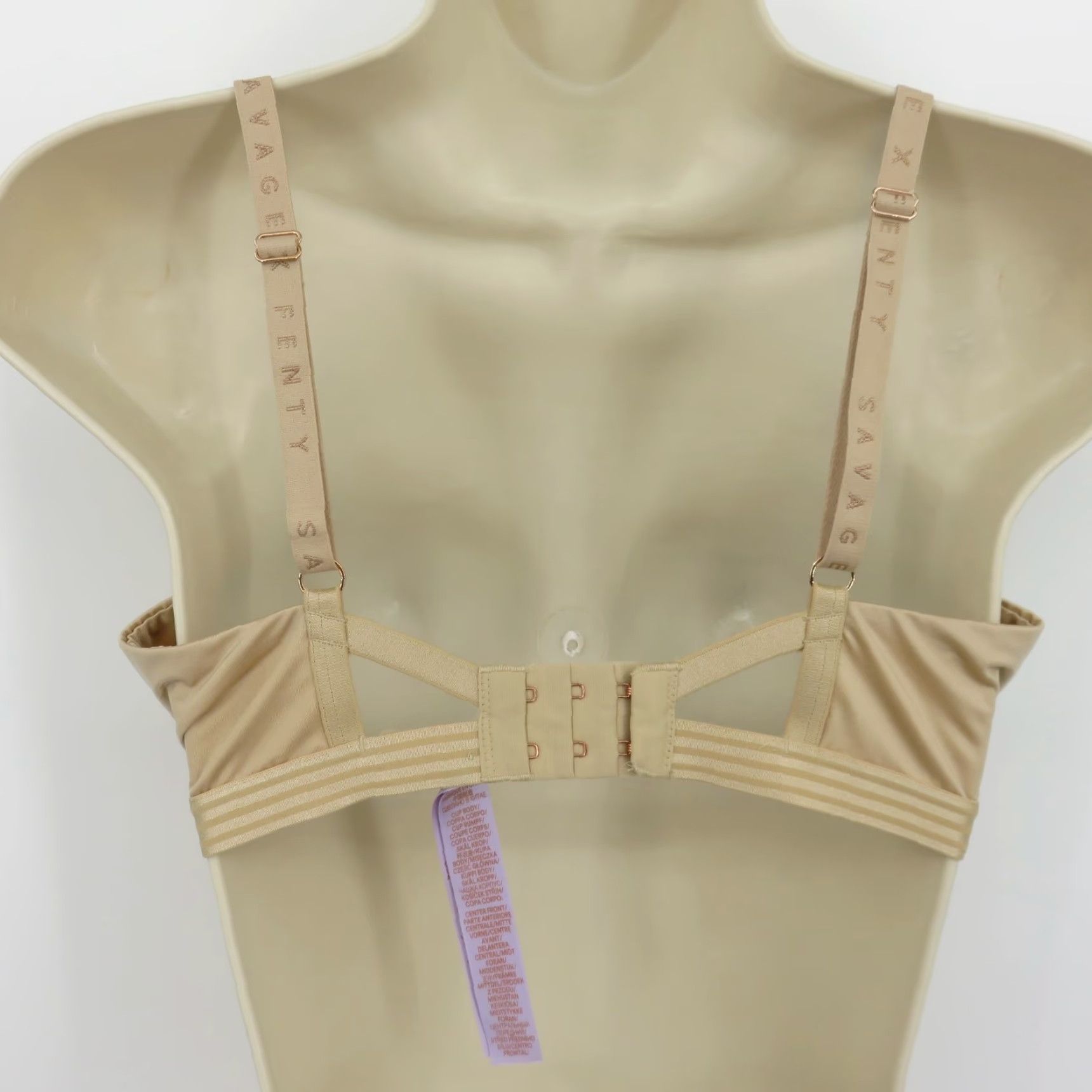 Vintage Savage X Fenty Bra 34DD Beige Underwire Lined Logo Straps Nylon Blend Balconette Womens Size ONE SIZE - 7 Thumbnail