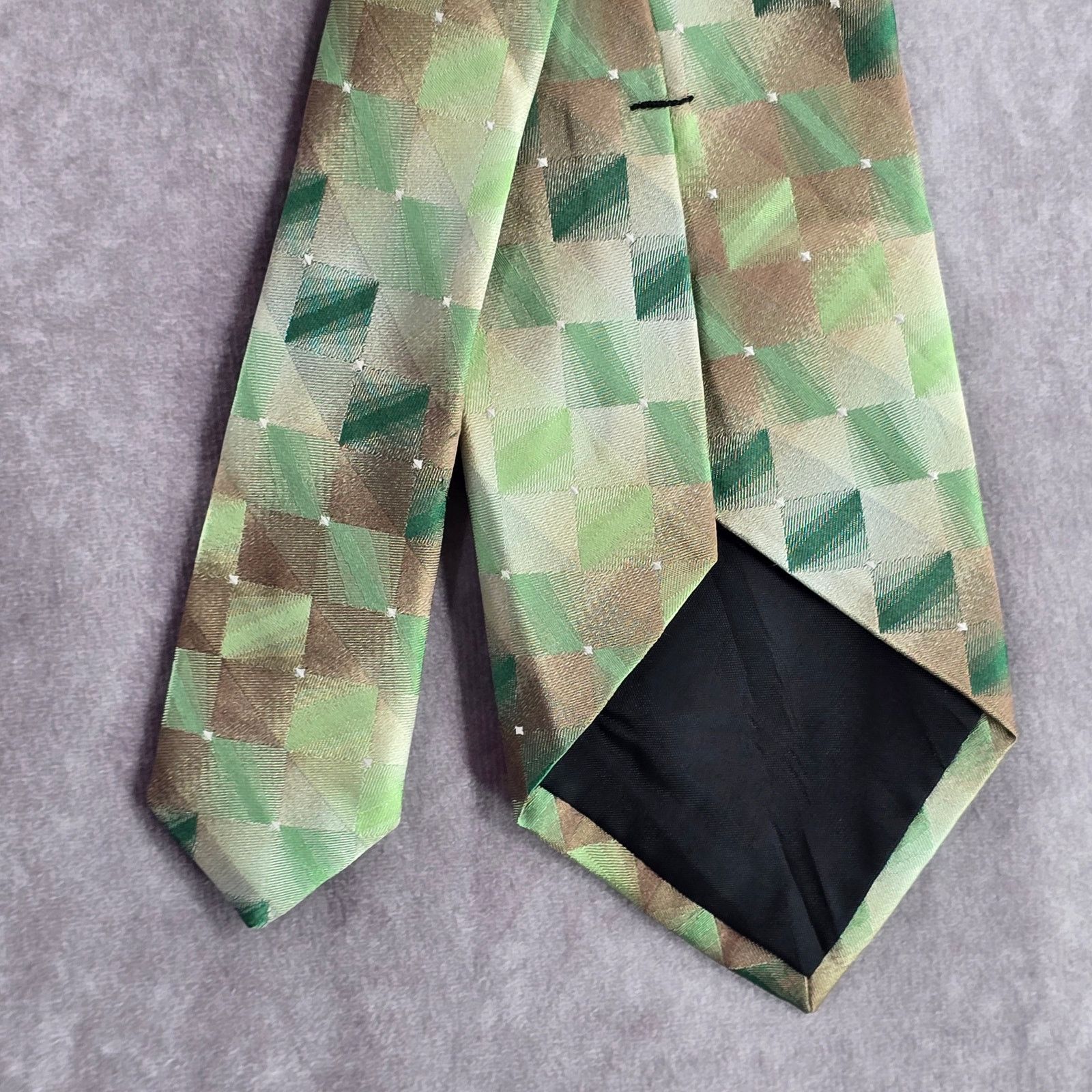 Van Heusen Van Heusen Green Brown Geometric Checkered Silk Neck Tie Size 30 - 6 Thumbnail
