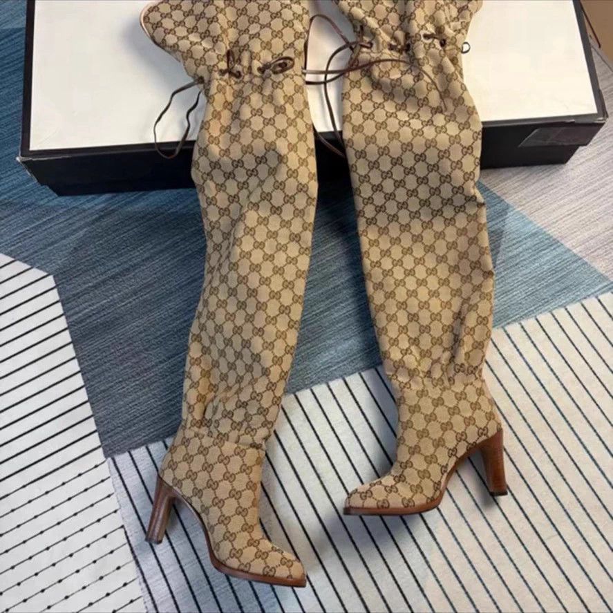 GUCCI Mint All Over Print Knee High Boots 35