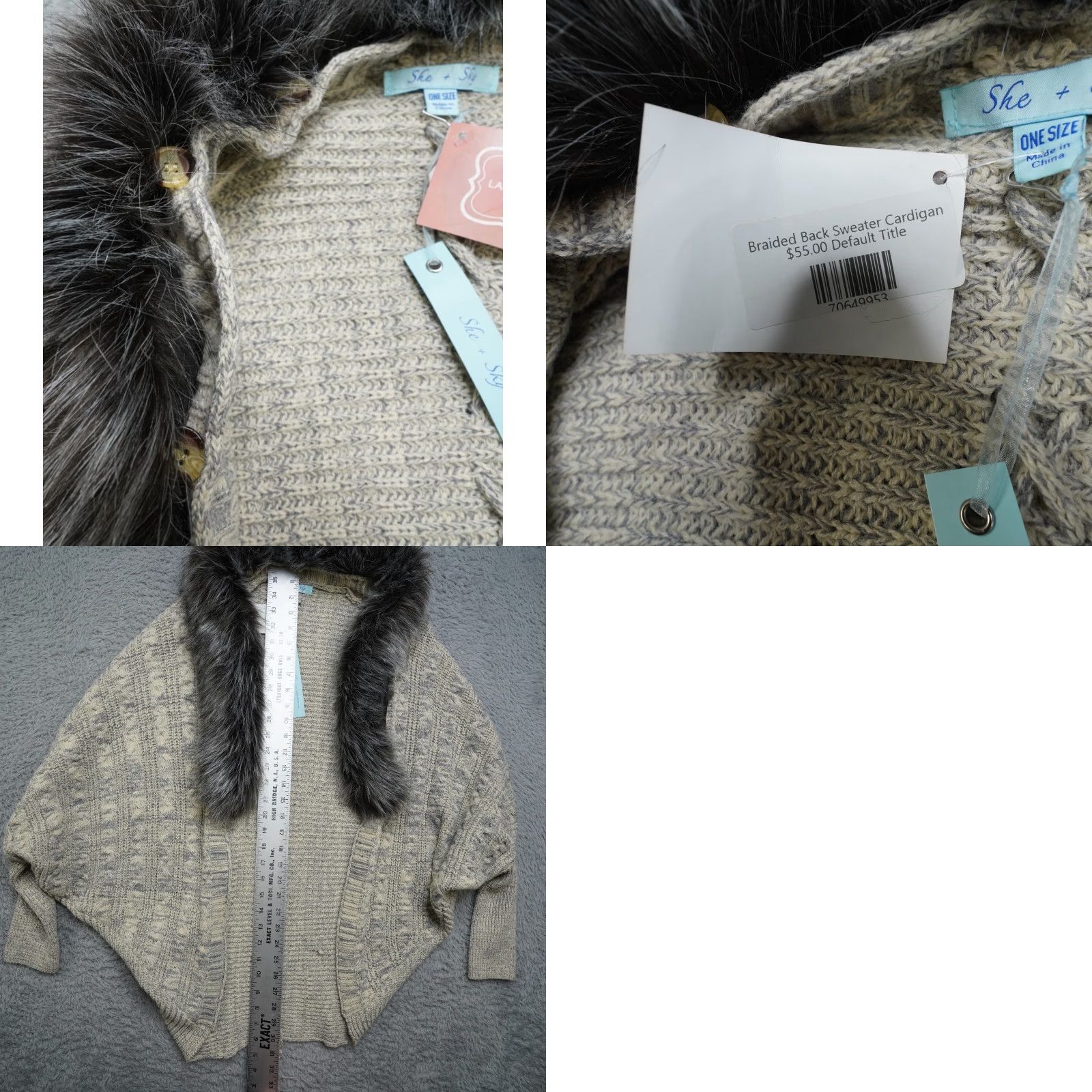 Vintage Lauriebells Sweater Cardigan Womens L Beige Knit Faux Fur Cable Open Slim Casual Autumn Winter 2020s Mens Girls Size L / US 10 / IT 46 - 8 Thumbnail