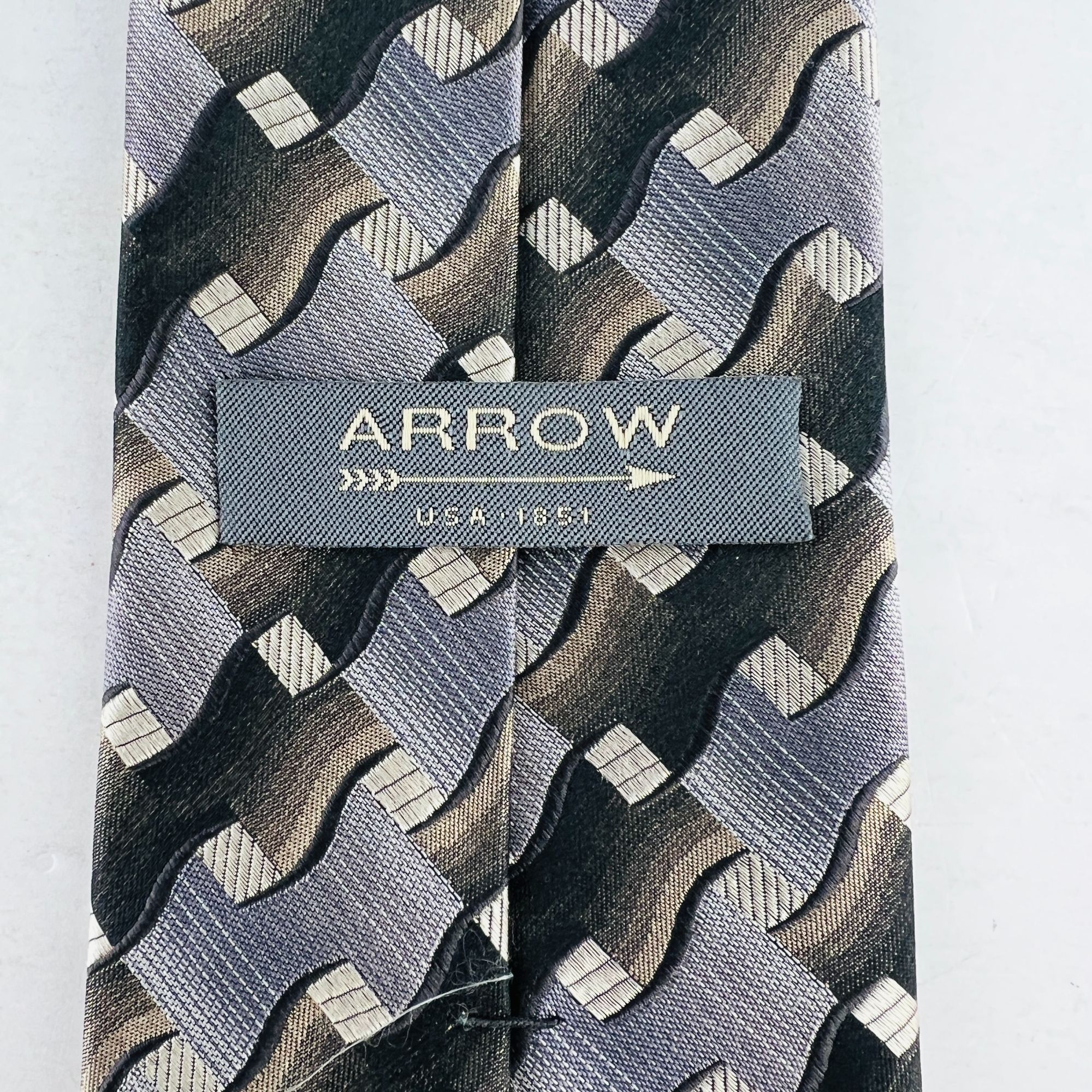 Arrow Arrow Dress Necktie Tie 100% Silk Brown Silver Earthtones Size ONE SIZE - 4 Thumbnail